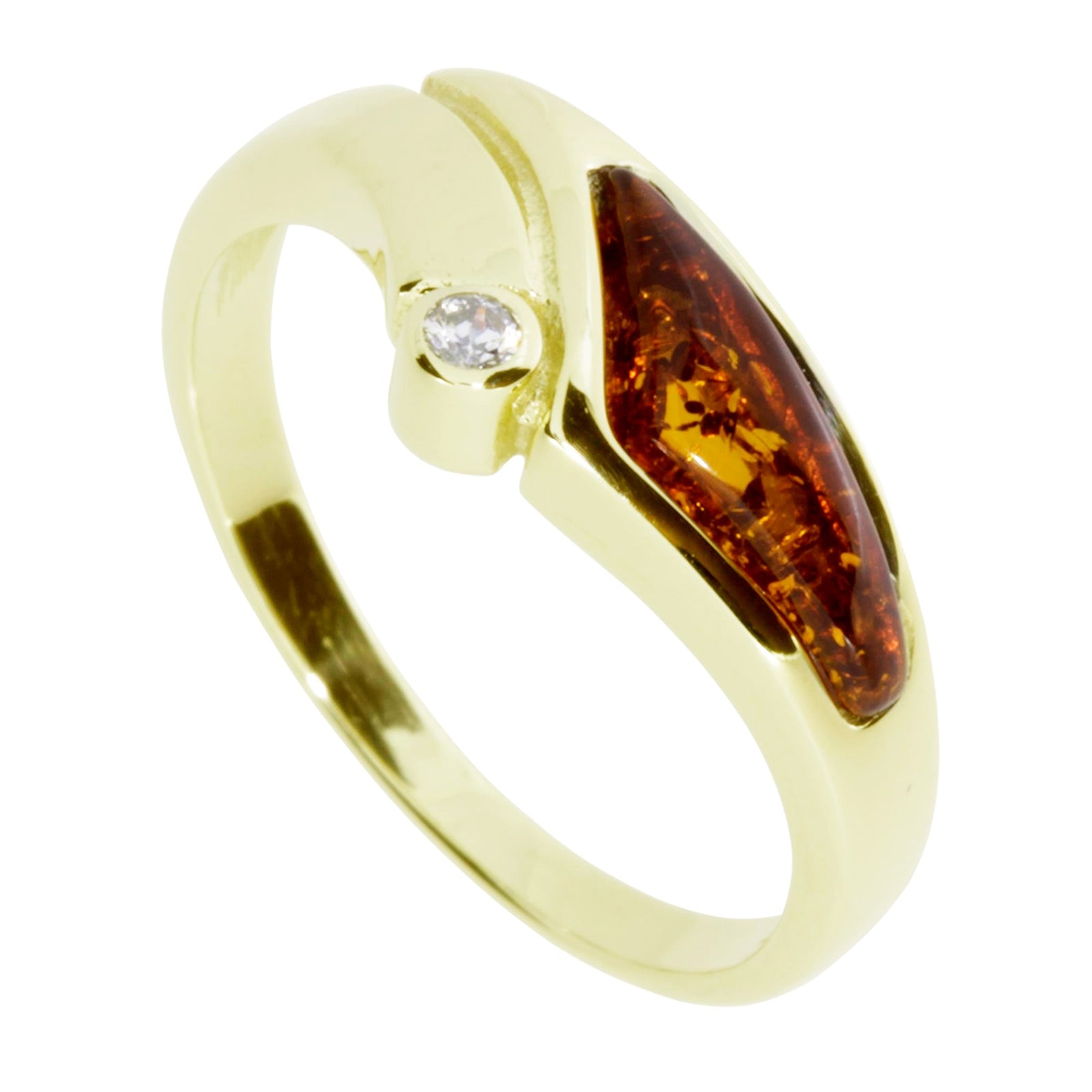 Ring Gold 333/000, Bernstein/Zirkonia -Größe wählbar-