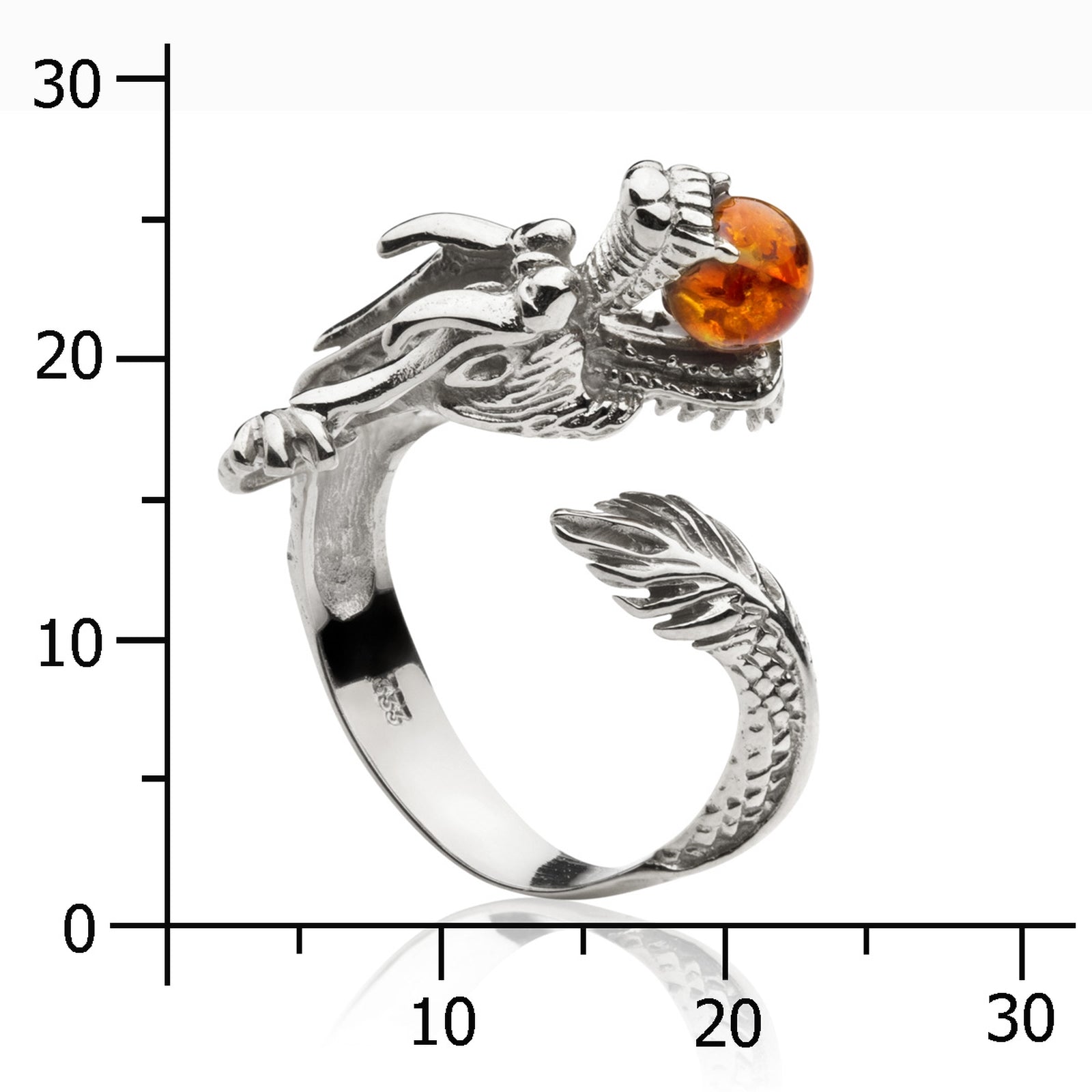 Ring Silber 925/000, Drache, Bernstein -Größe wählbar-