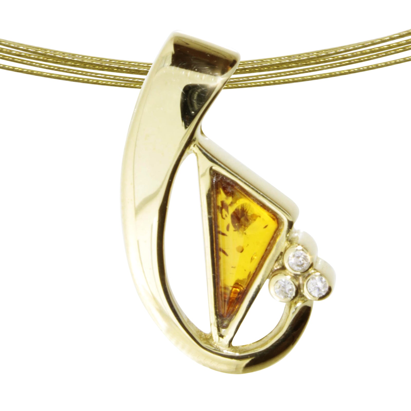 Nyloncollier mit Anhänger, Gold 333/000, 42 oder 45 cm, Bernstein/ Zirkonia