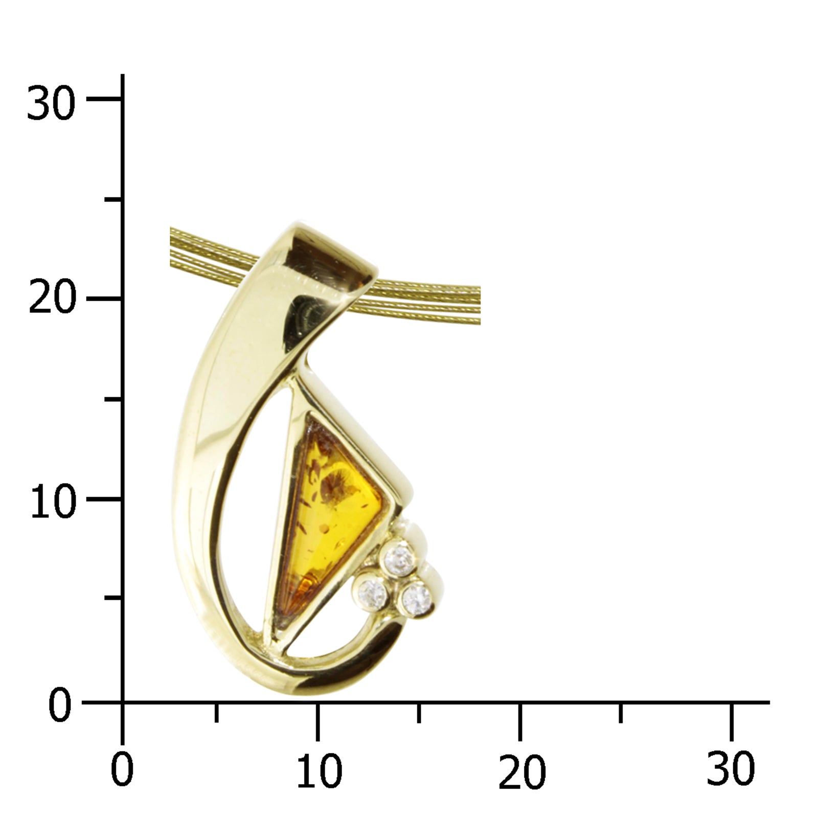 Nyloncollier mit Anhänger, Gold 333/000, 42 oder 45 cm, Bernstein/ Zirkonia