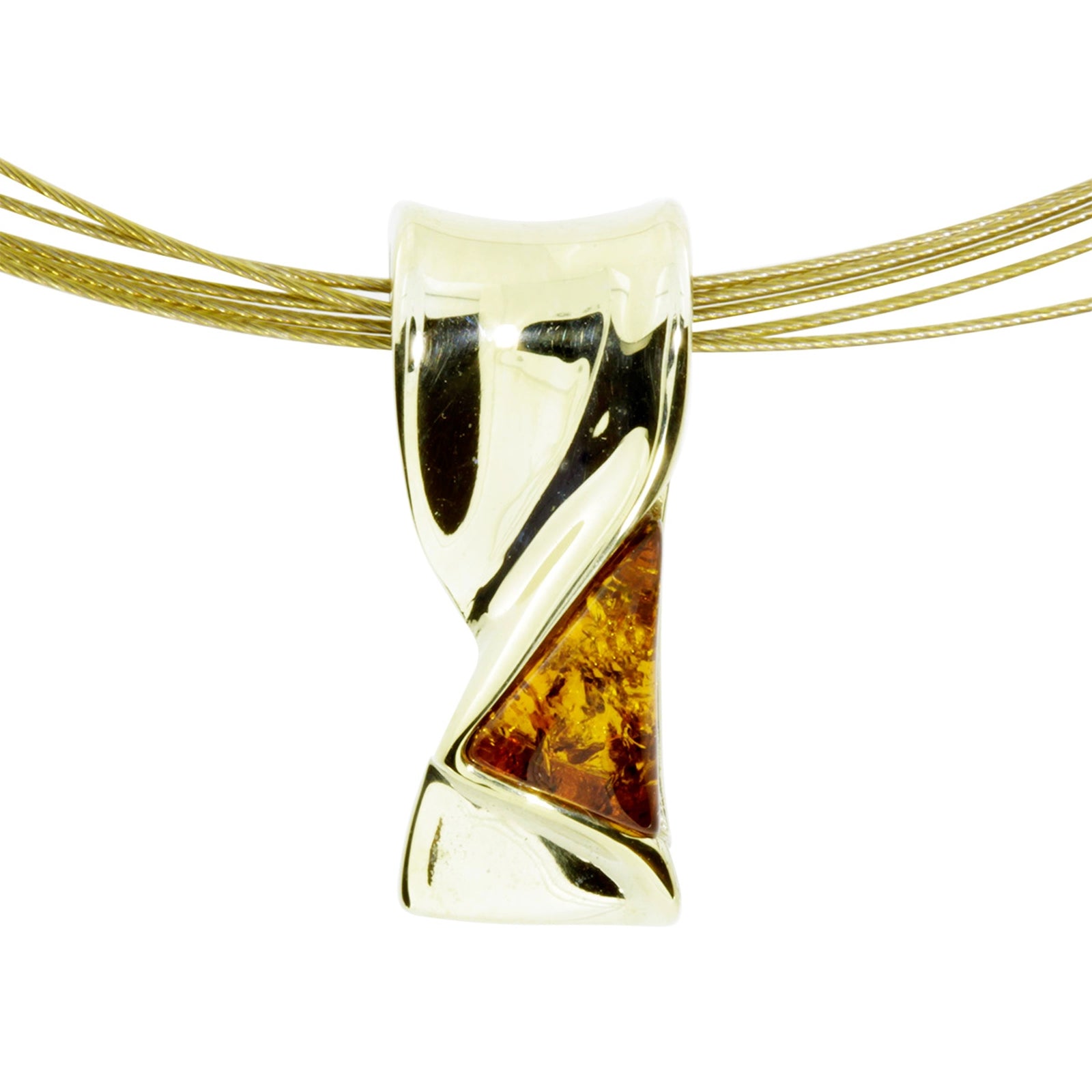 Nyloncollier mit Anhänger, Gold 333/000, 42 cm, Bernstein