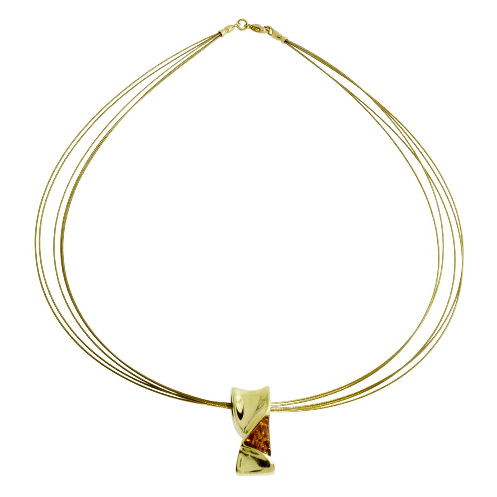 Nyloncollier mit Anhänger, Gold 333/000, 42 cm, Bernstein