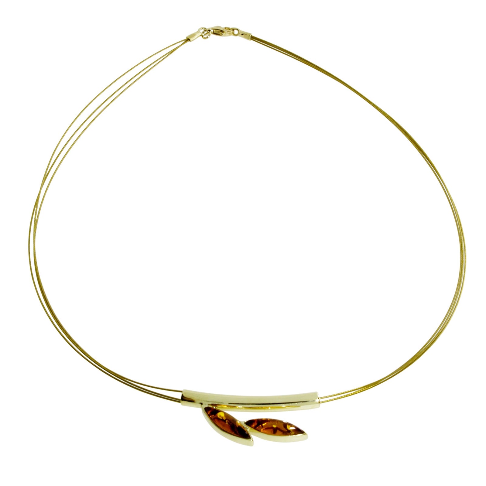 Nyloncollier mit Anhänger, Gold 333/000, 42 cm, Bernstein