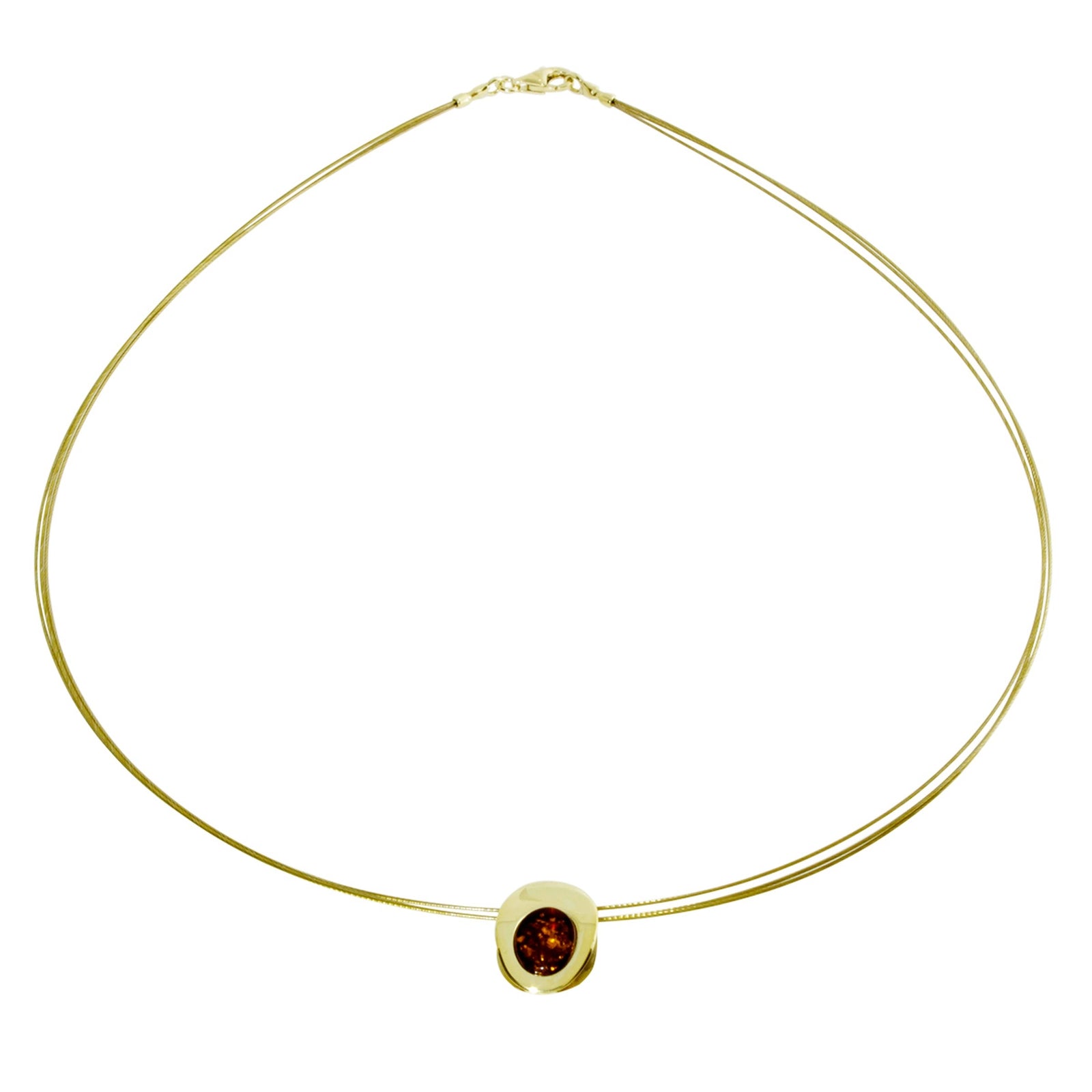 Nyloncollier mit Anhänger, Gold 333/000, 42 cm, Bernstein