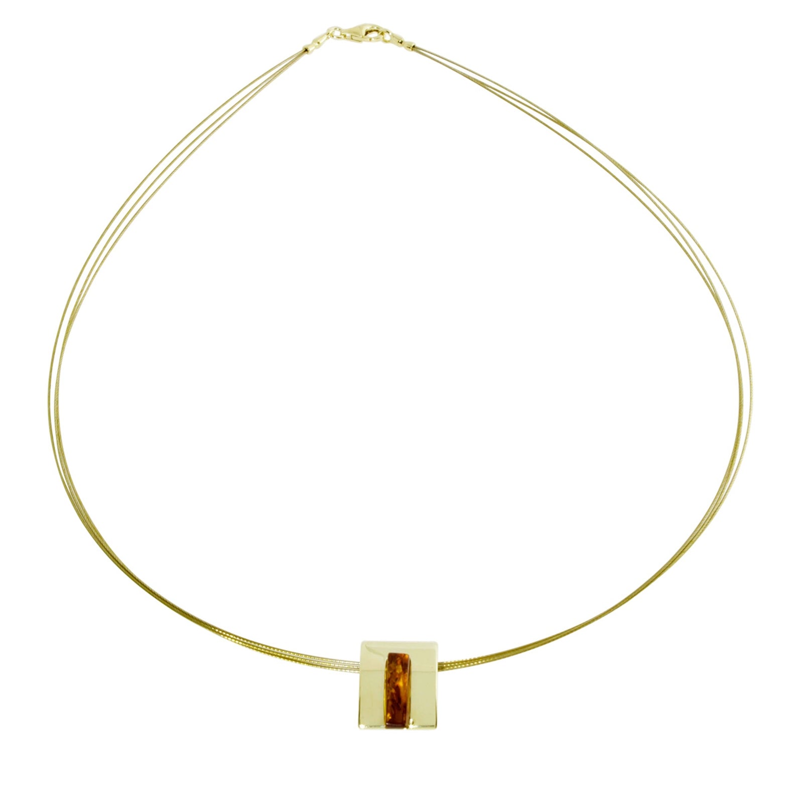 Nyloncollier mit Anhänger, Gold 333/000, 42 cm, Bernstein
