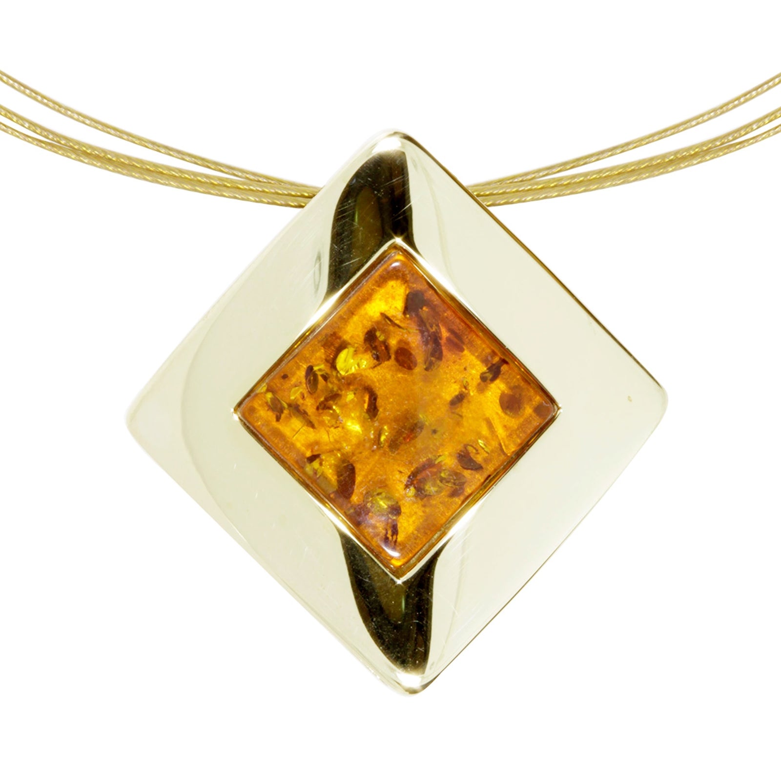 Nyloncollier mit Anhänger, Gold 333/000, 42 cm, Bernstein