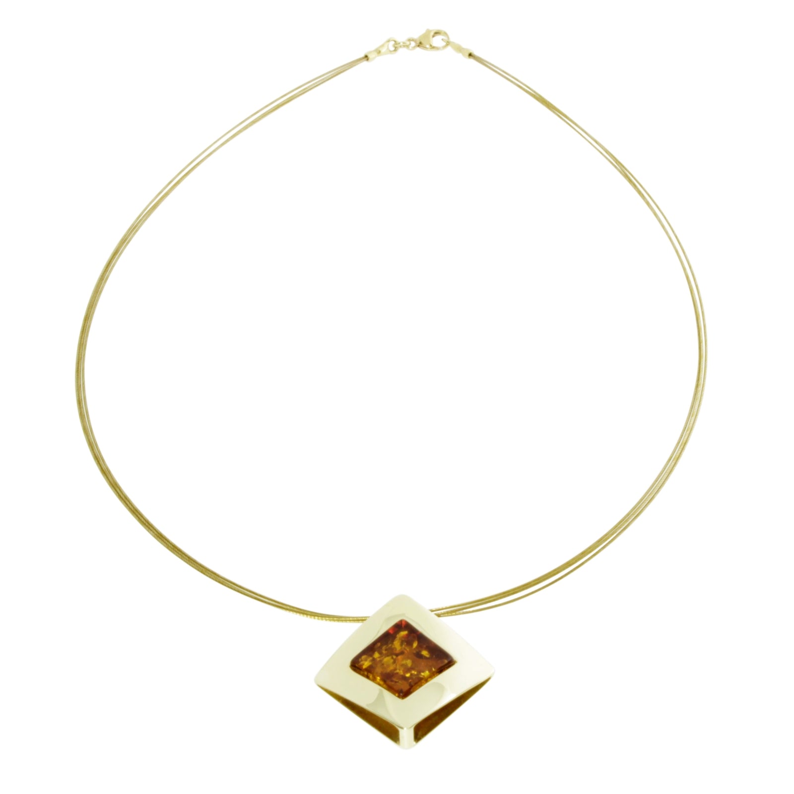 Nyloncollier mit Anhänger, Gold 333/000, 42 cm, Bernstein