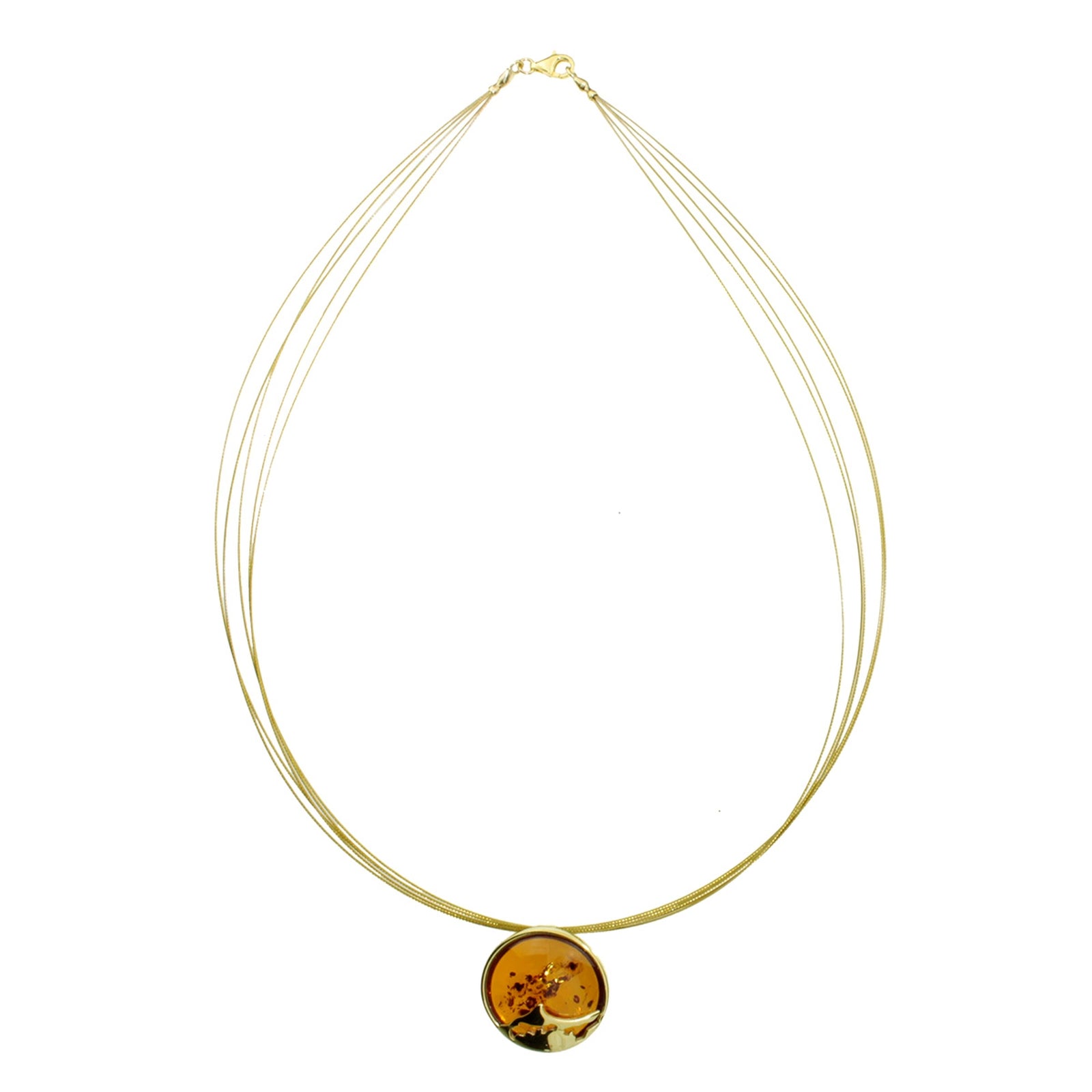 Nyloncollier mit Anhänger, Gold 333/000, Bernstein