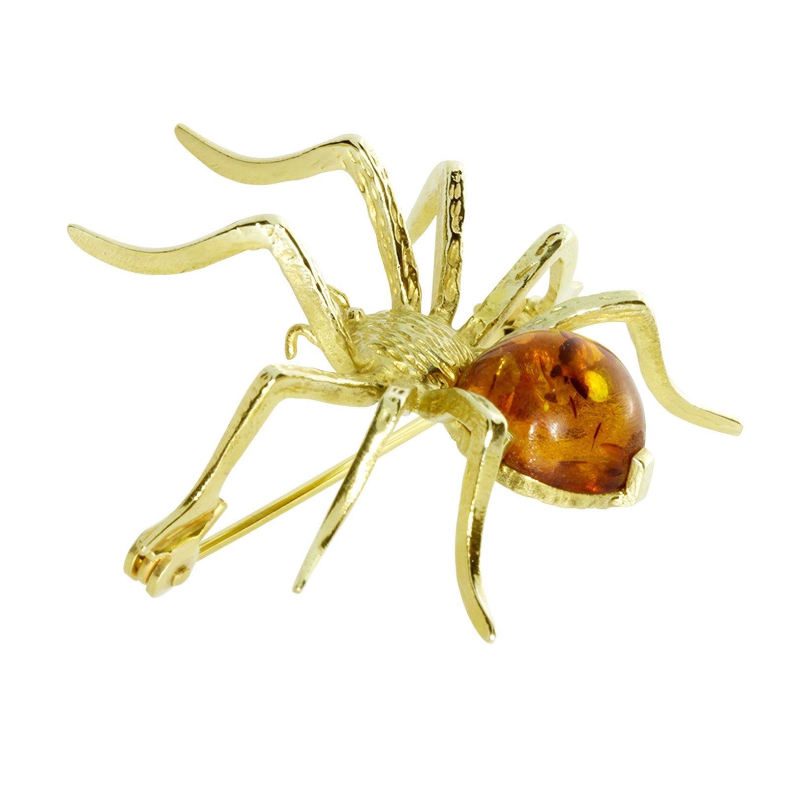 Brosche Gold 333/000, Spinne, Bernstein