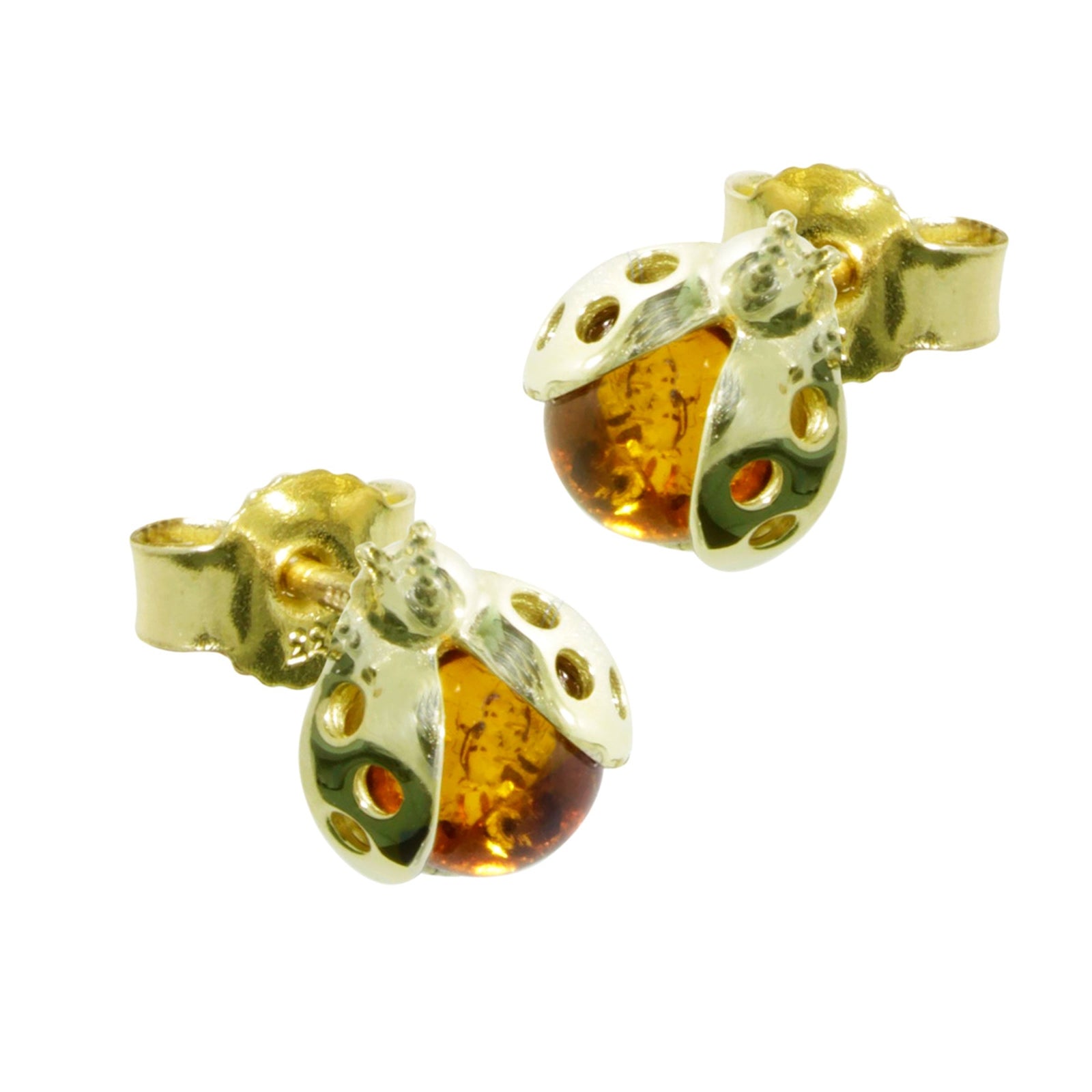 Ohrstecker Gold 333/000, kleiner Marienkäfer, Bernstein