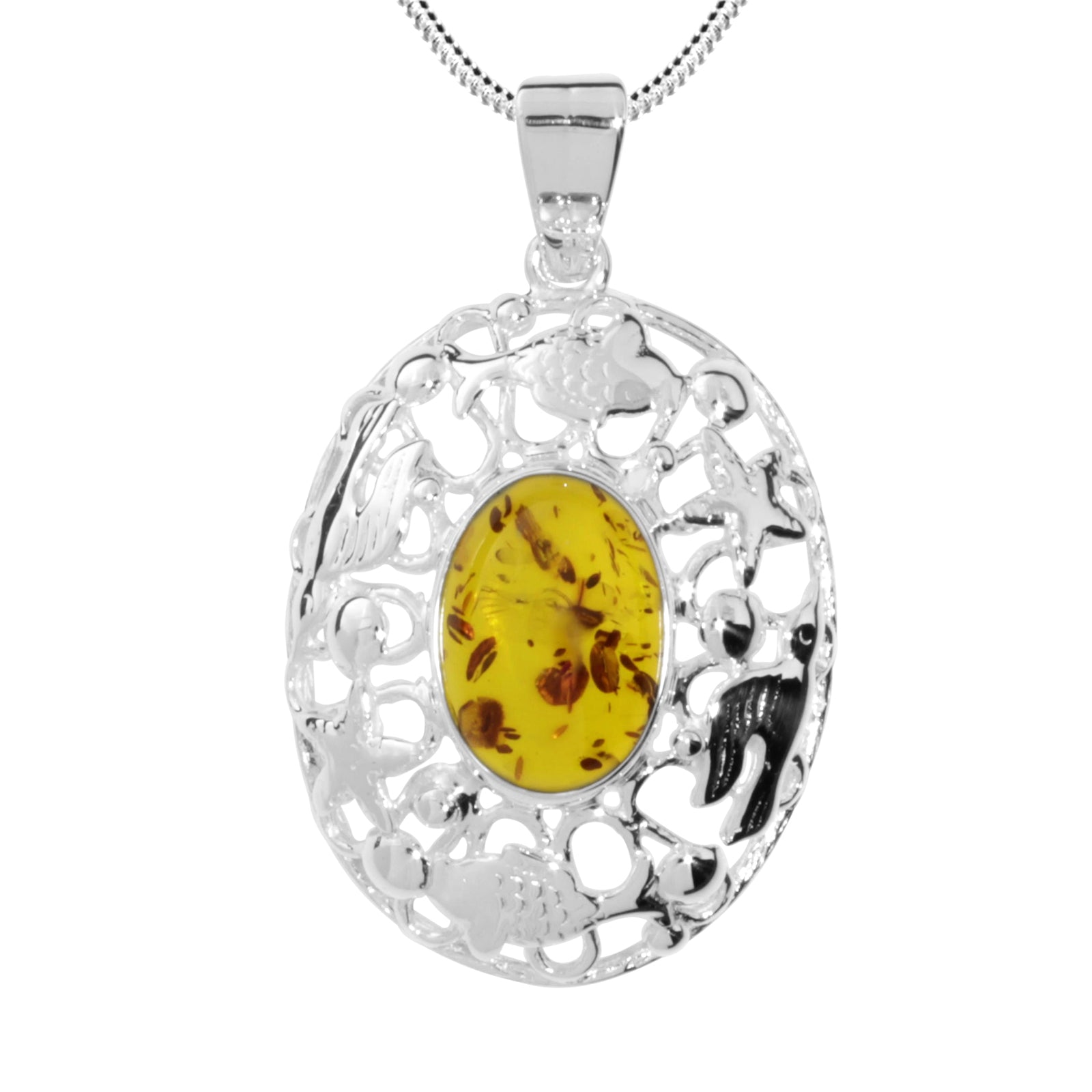 Kette mit Anhänger, Fischland Silber 925/000, Bernstein -Länge wählbar-