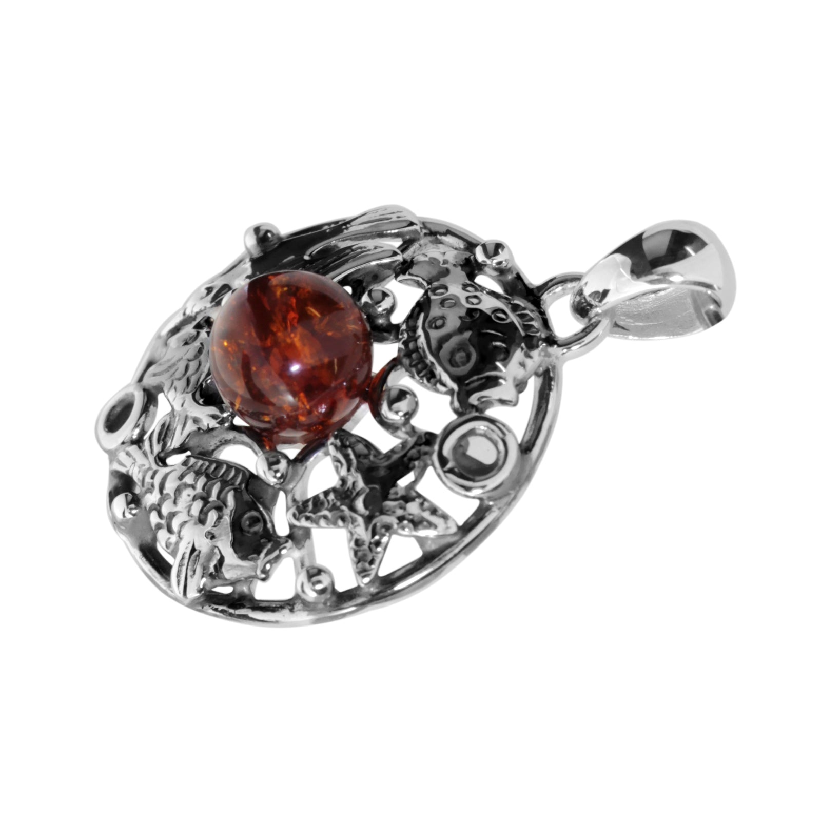 Anhänger Fischland Silber 925/000, oxyd., Bernstein