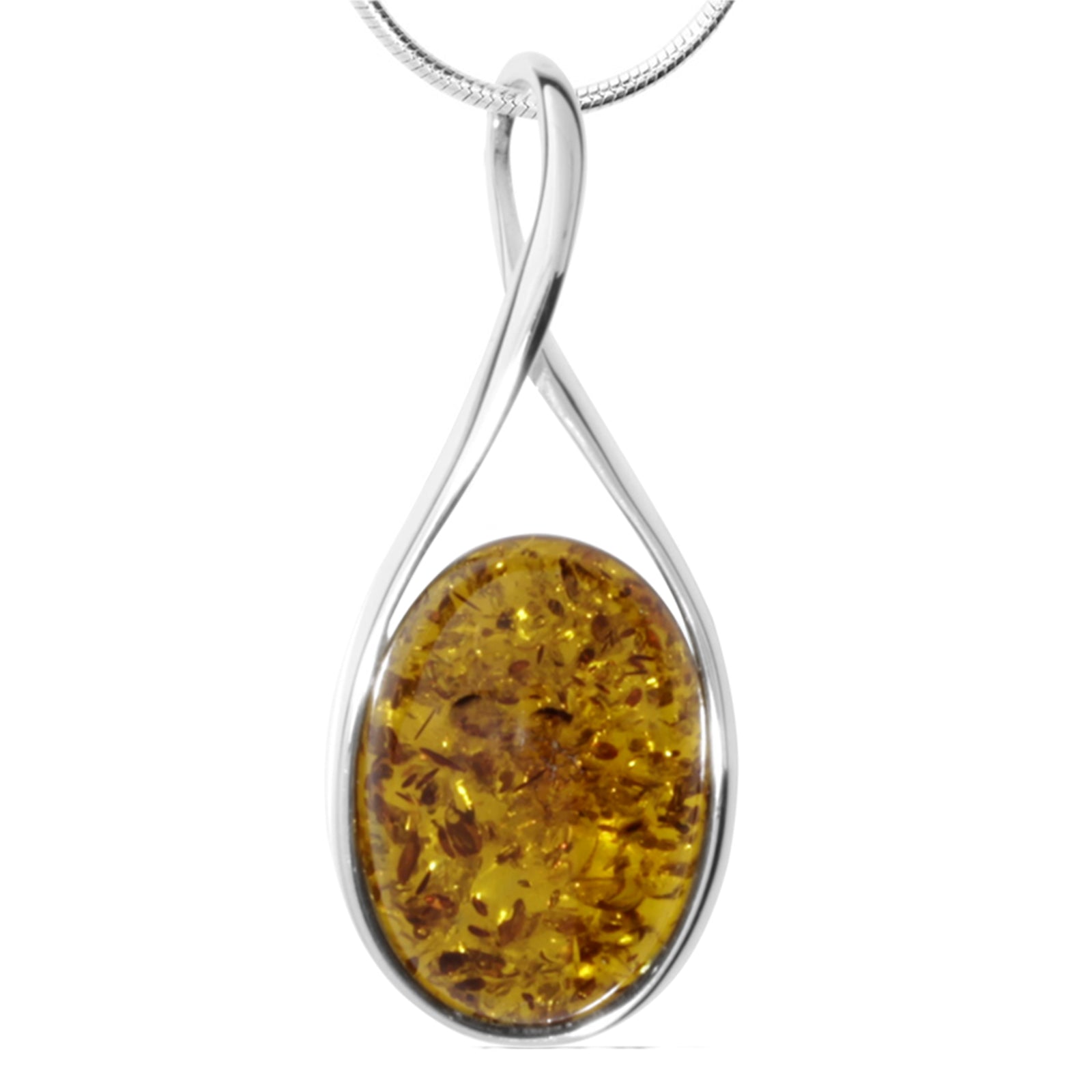 Kette mit Anhänger, Silber 925/000, Bernstein -Länge wählbar-