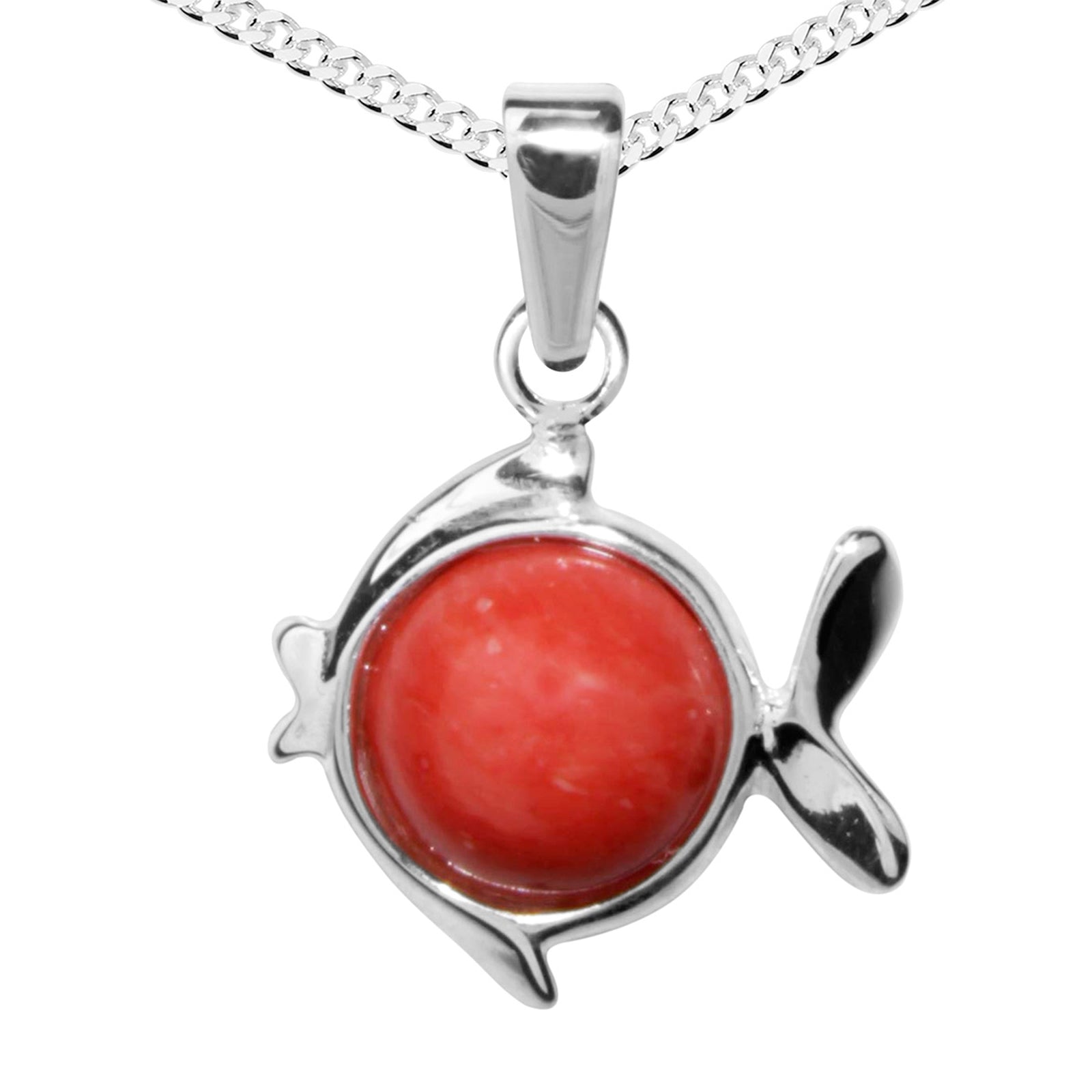 Kette mit Anhänger Silber 925/000, 45 cm, rek. Koralle