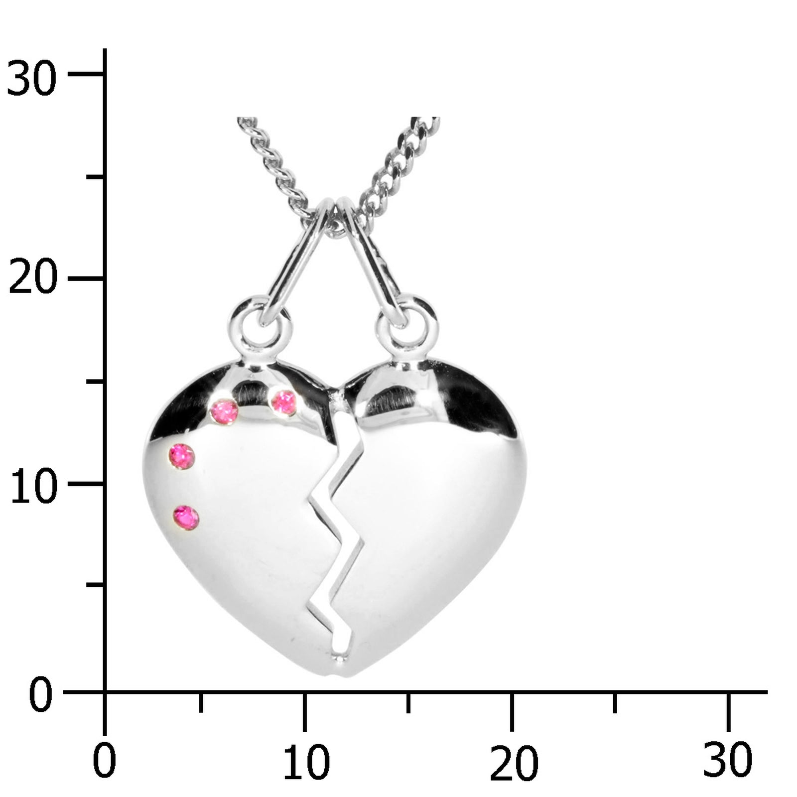 Kette mit Anhänger Silber 925/000, Herz, sy. Rubin, 42 oder 45 cm