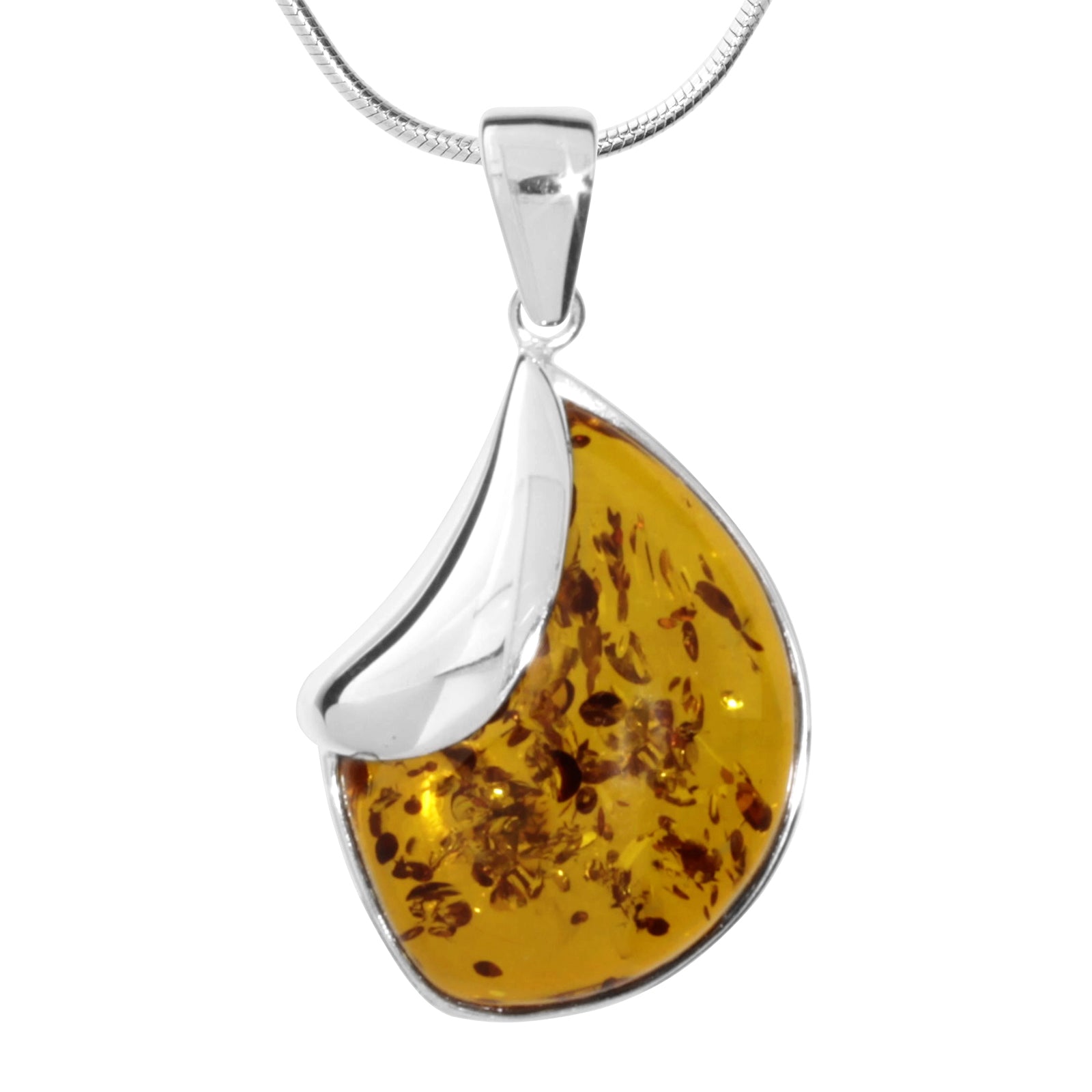 Kette mit Anhänger, Silber 925/000, Bernstein -Länge wählbar-