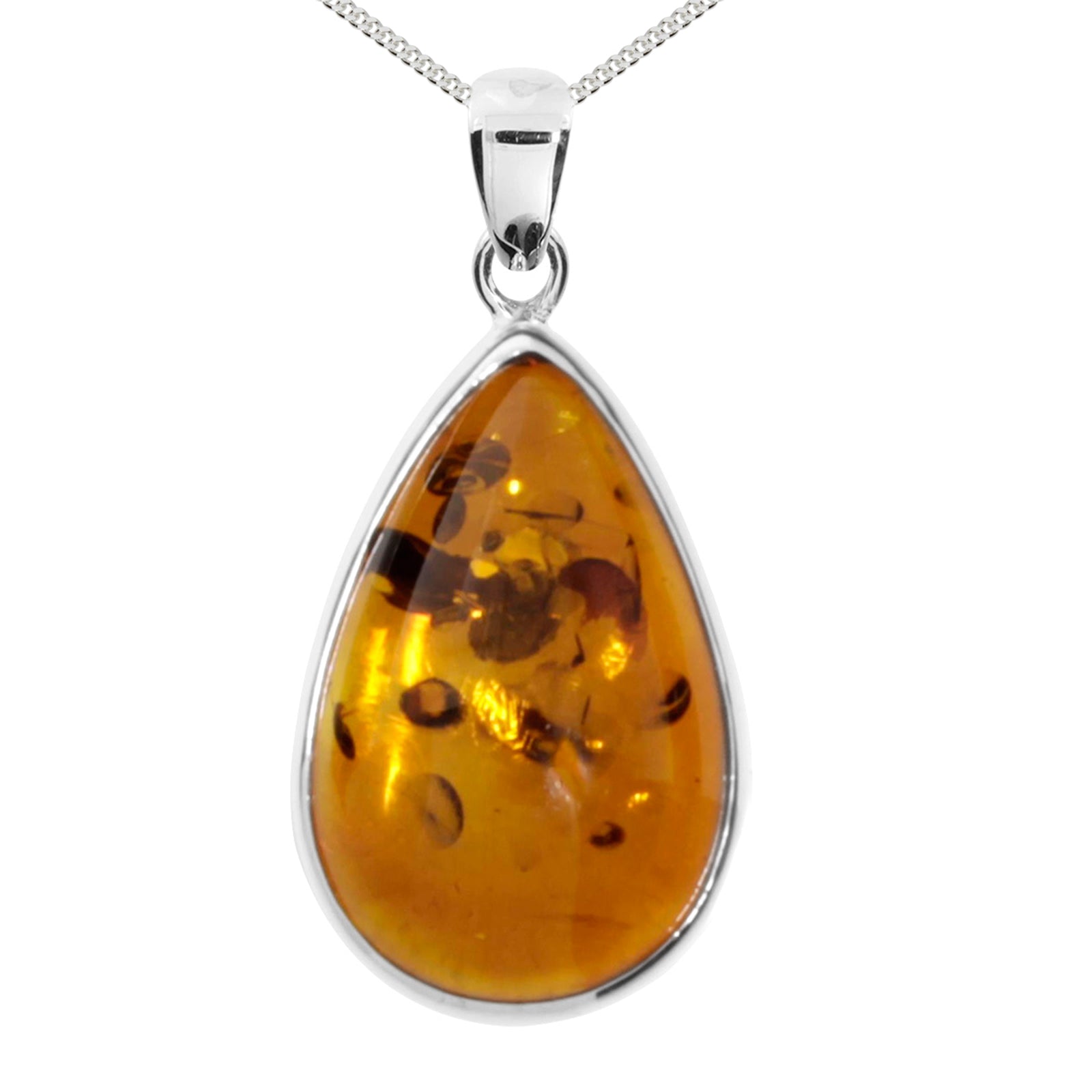 Kette mit Anhänger Silber 925/000, Bernstein, -Länge wählbar-