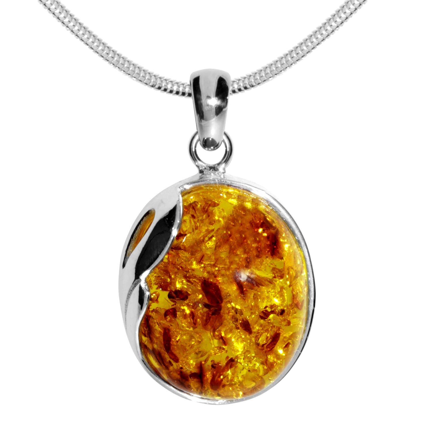 Kette mit Anhänger Silber 925/000, 42 cm, Bernstein