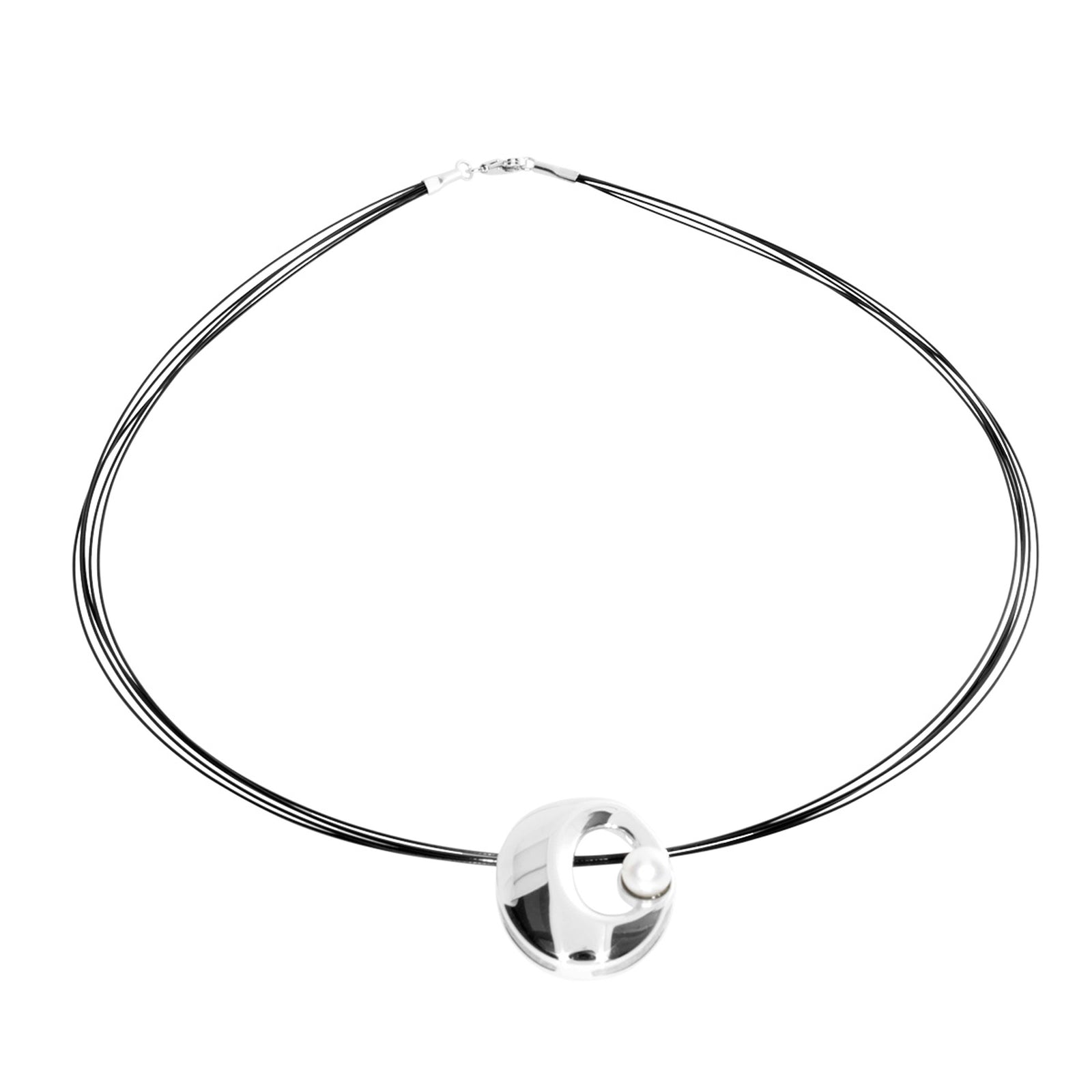 Nyloncollier 5/45 cm, Silber 925/000, Zuchtperle