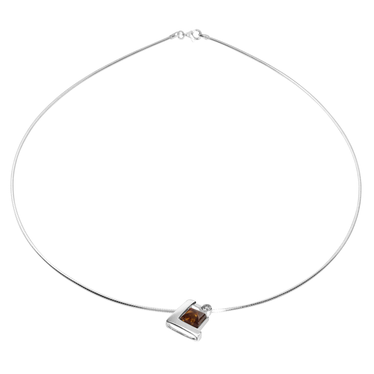 Halsreif mit Anhänger Silber 925/000, Bernstein/ Zirkonia, 42 oder 45 cm