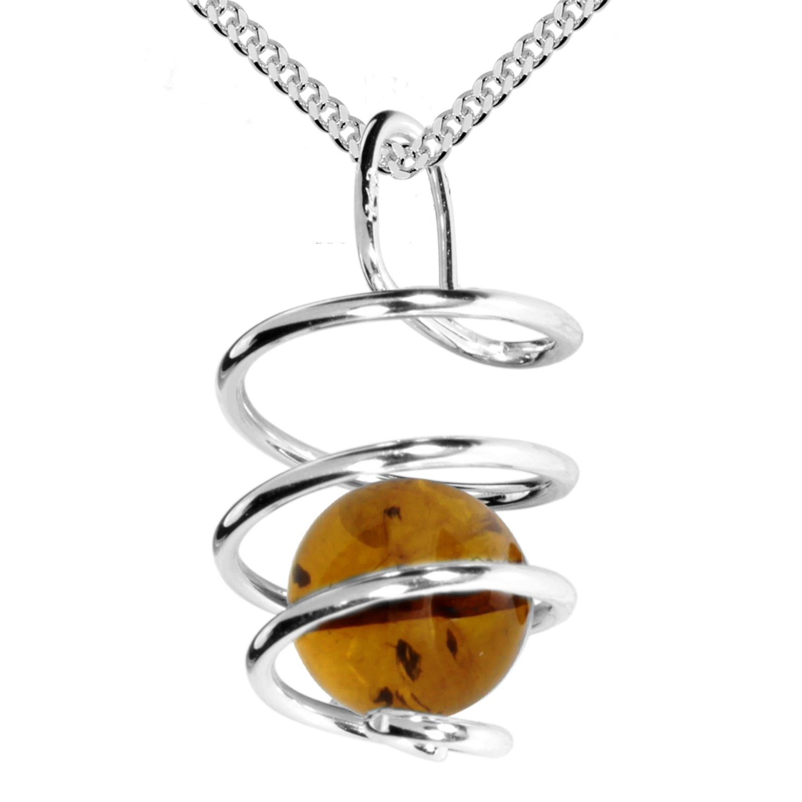 Kette mit Anhänger Silber 925/000,  Bernstein -Länge wählbar-