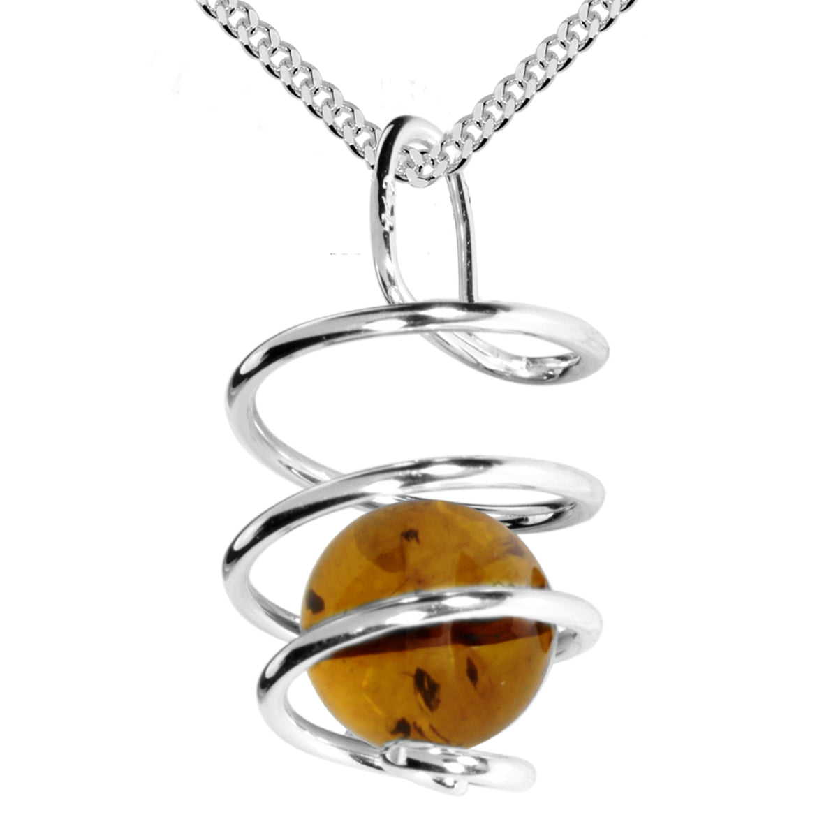 Kette mit Anhänger Silber 925/000,  Bernstein -Länge wählbar-