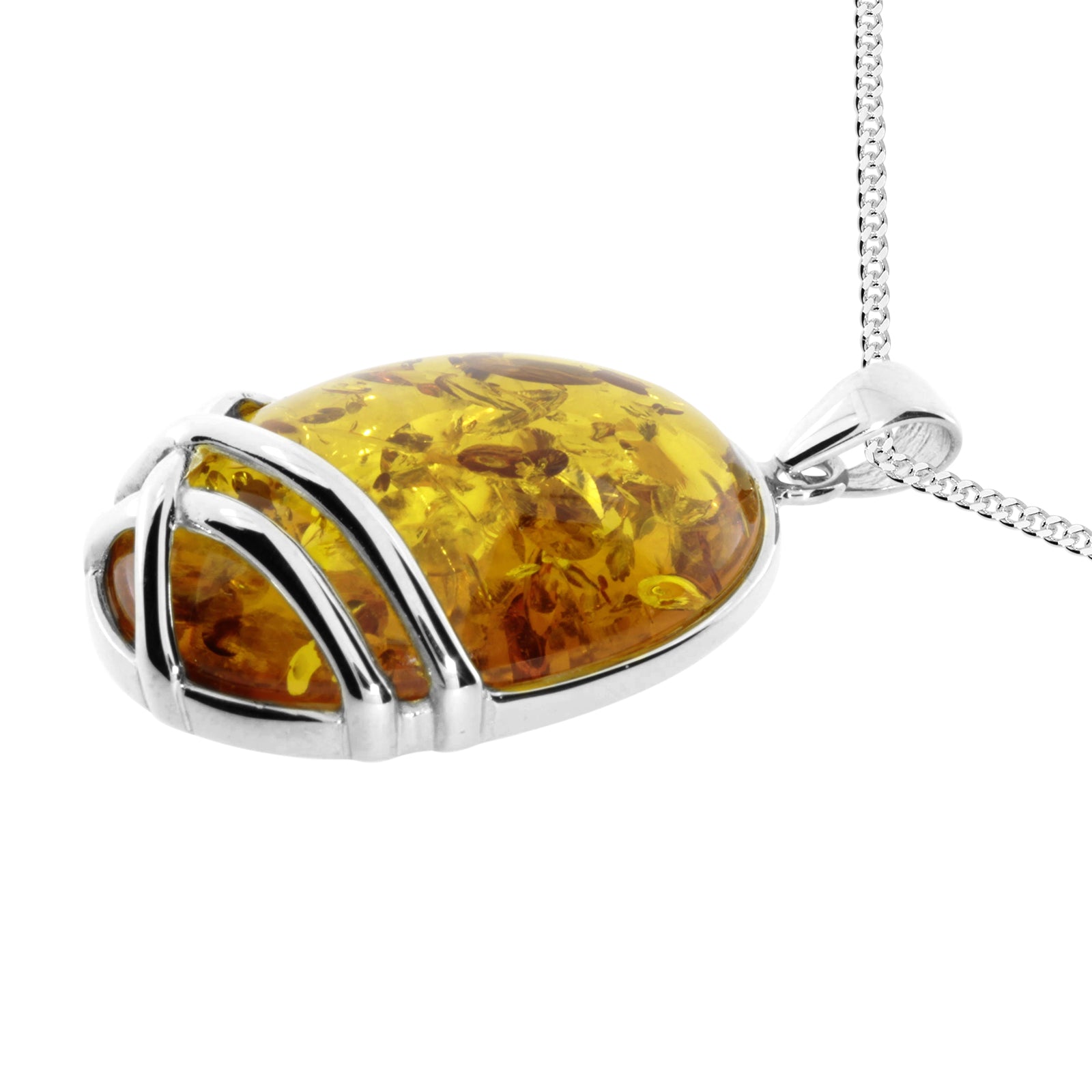 Kette mit Anhänger Silber 925/000, 45 cm, Bernstein