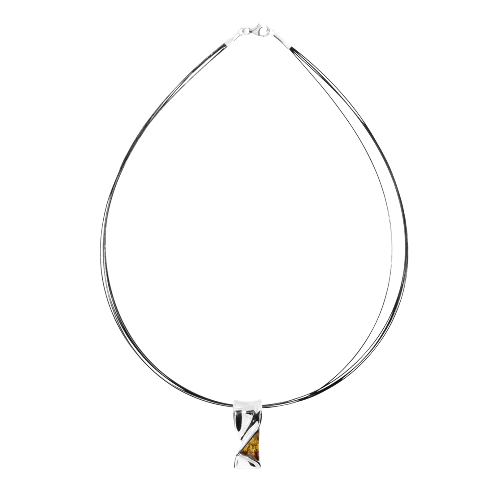 Nyloncollier 5/42 cm, Silber 925/000, Bernstein