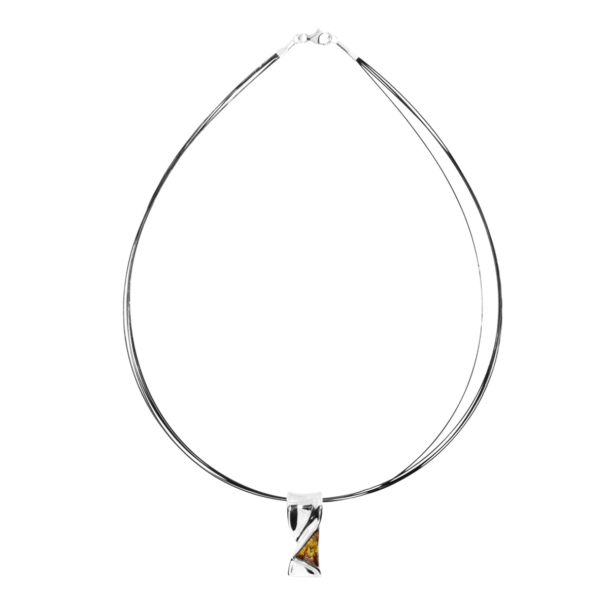 Nyloncollier 5/42 cm, Silber 925/000, Bernstein