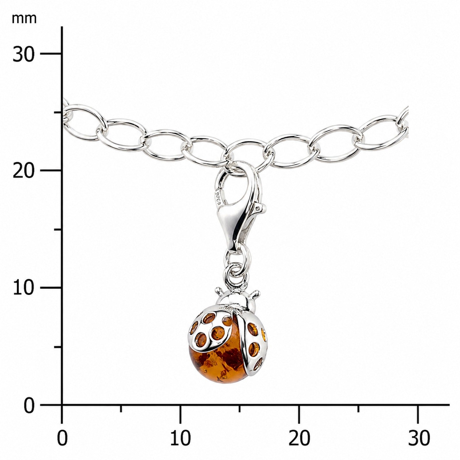 Charmsarmband mit Anhänger Marienkäfer, 19 cm,  Silber 925/000, Bernstein