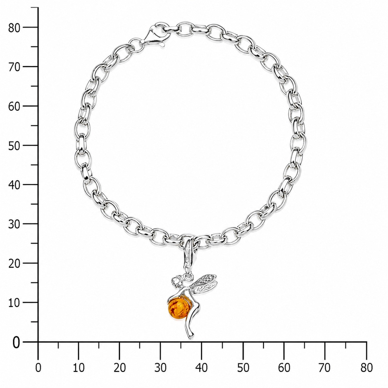 Charmsarmband mit Anhänger Elfe, 19 cm,  Silber 925/000, Bernstein