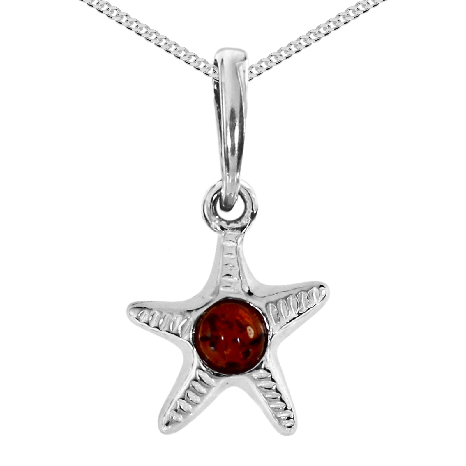 Kette mit Anhänger Silber 925/000, Seestern, Bernstein 40 cm oder 42 cm