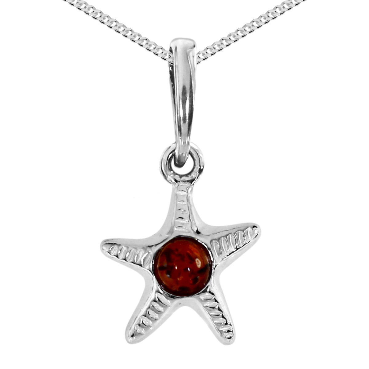 Kette mit Anhänger Silber 925/000, Seestern, Bernstein 40 cm oder 42 cm