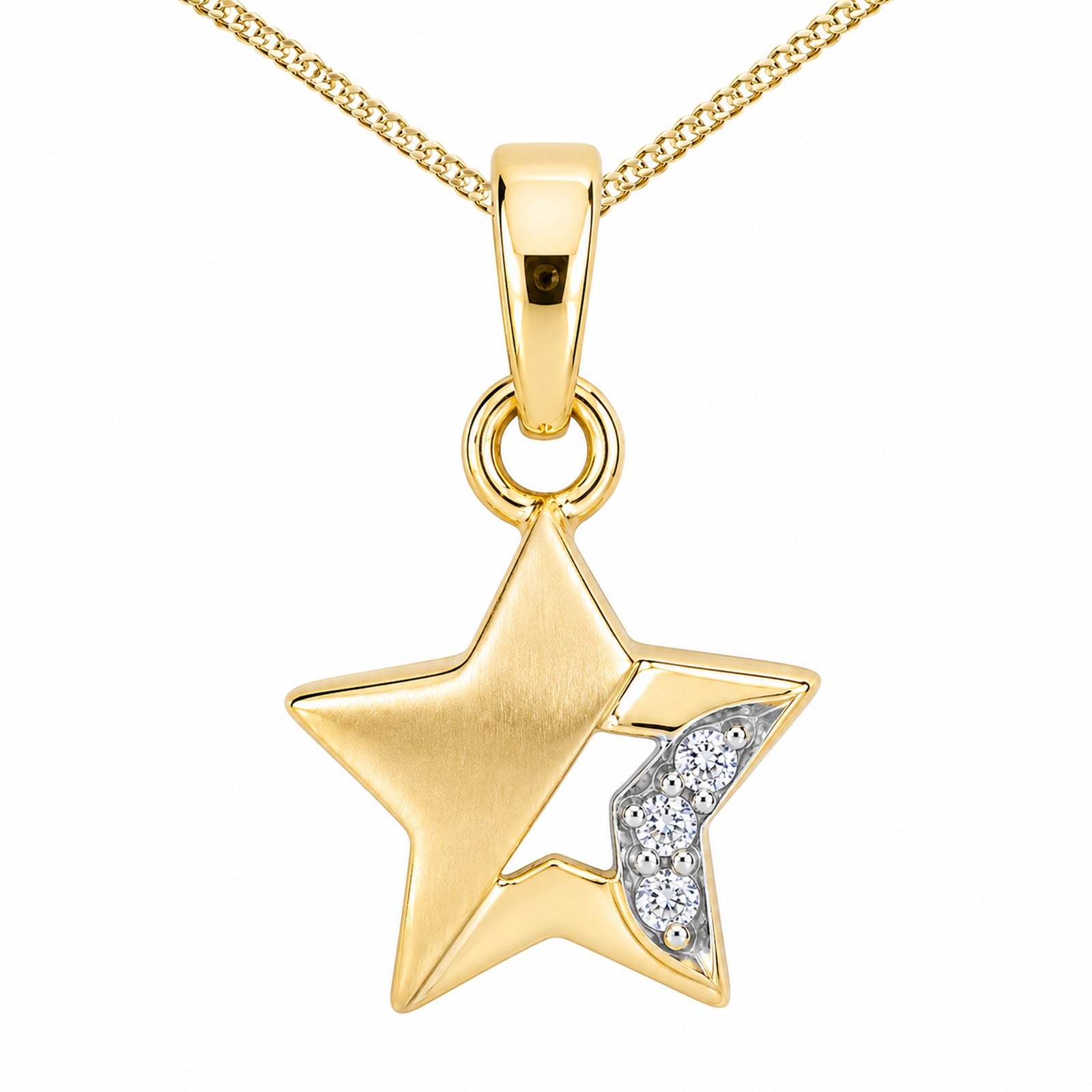 Kette mit Anhänger Gold 333/000, Stern, Zirkonia -Länge wählbar-