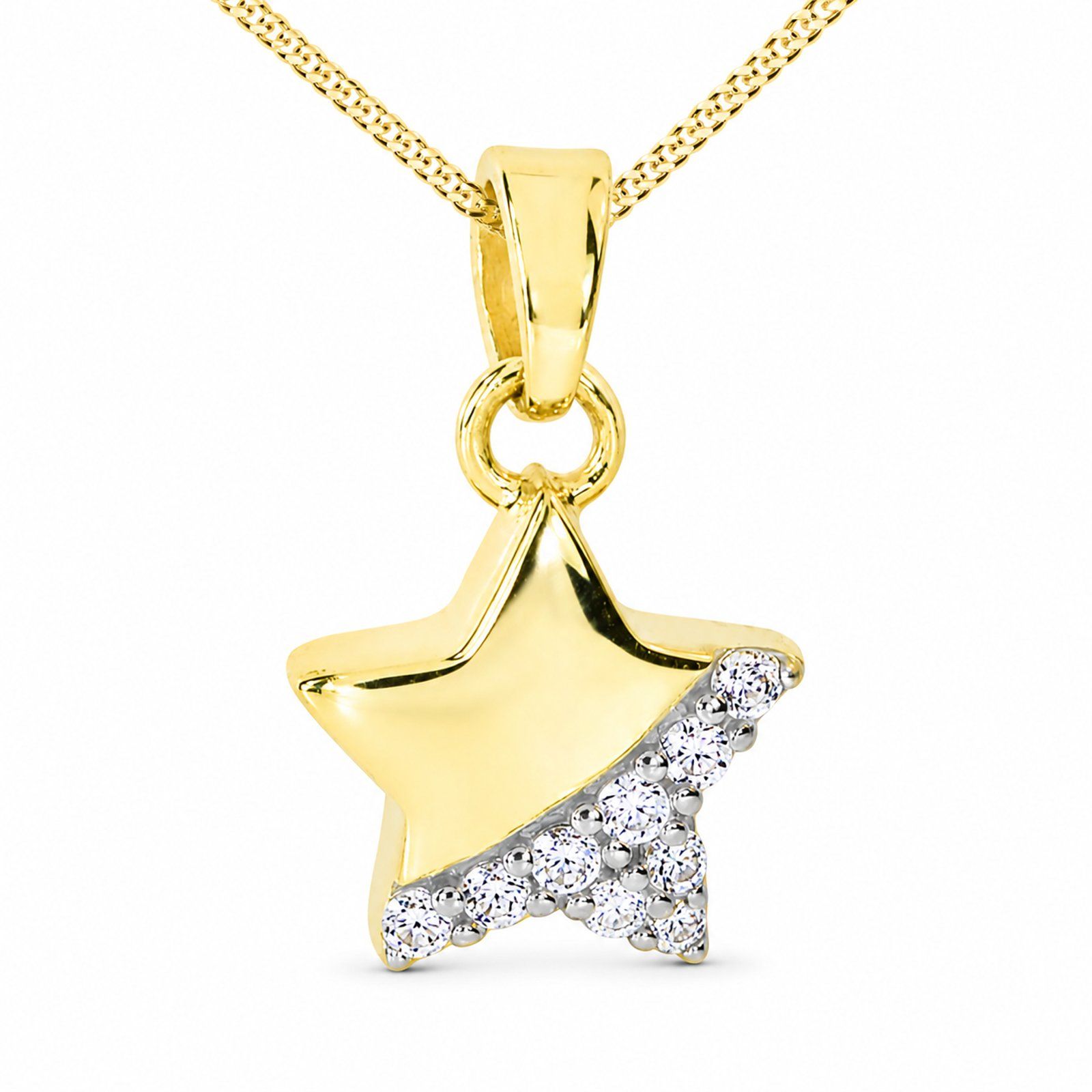 Kette mit Anhänger Stern Gold 333/000,  42 oder 45 cm, Zirkonia