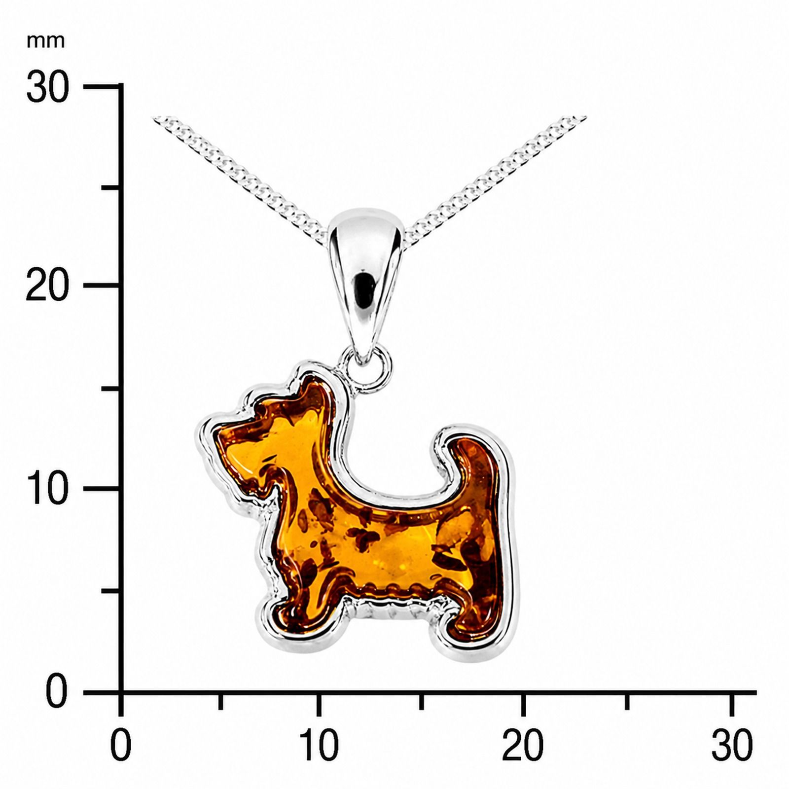 Kinderkette mit Anhänger "Hund", Silber 925/000,  Bernstein