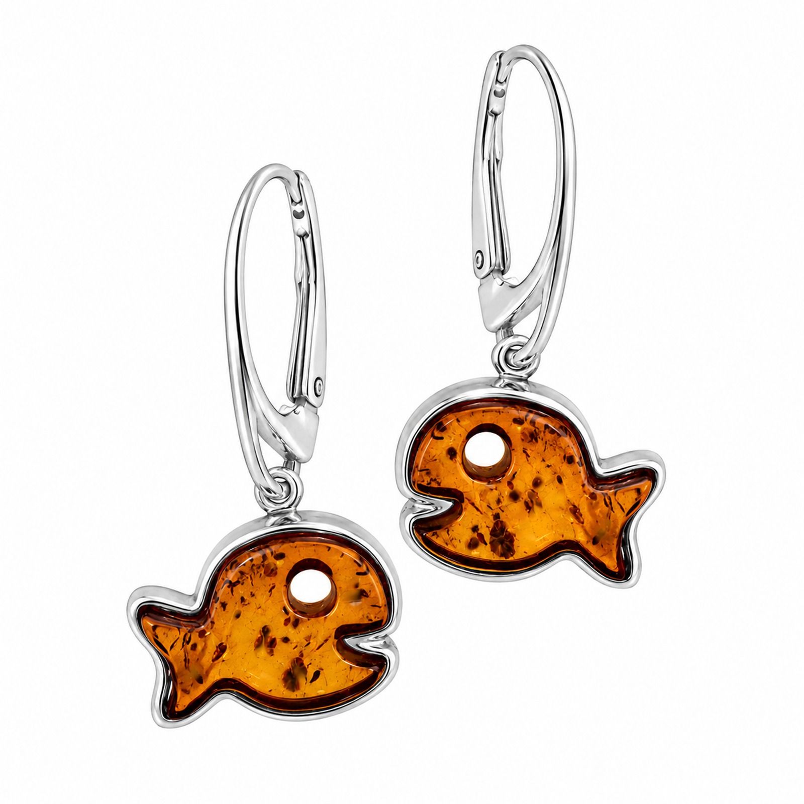 Ohrhänger "Fisch", Silber 925/000, Bernstein