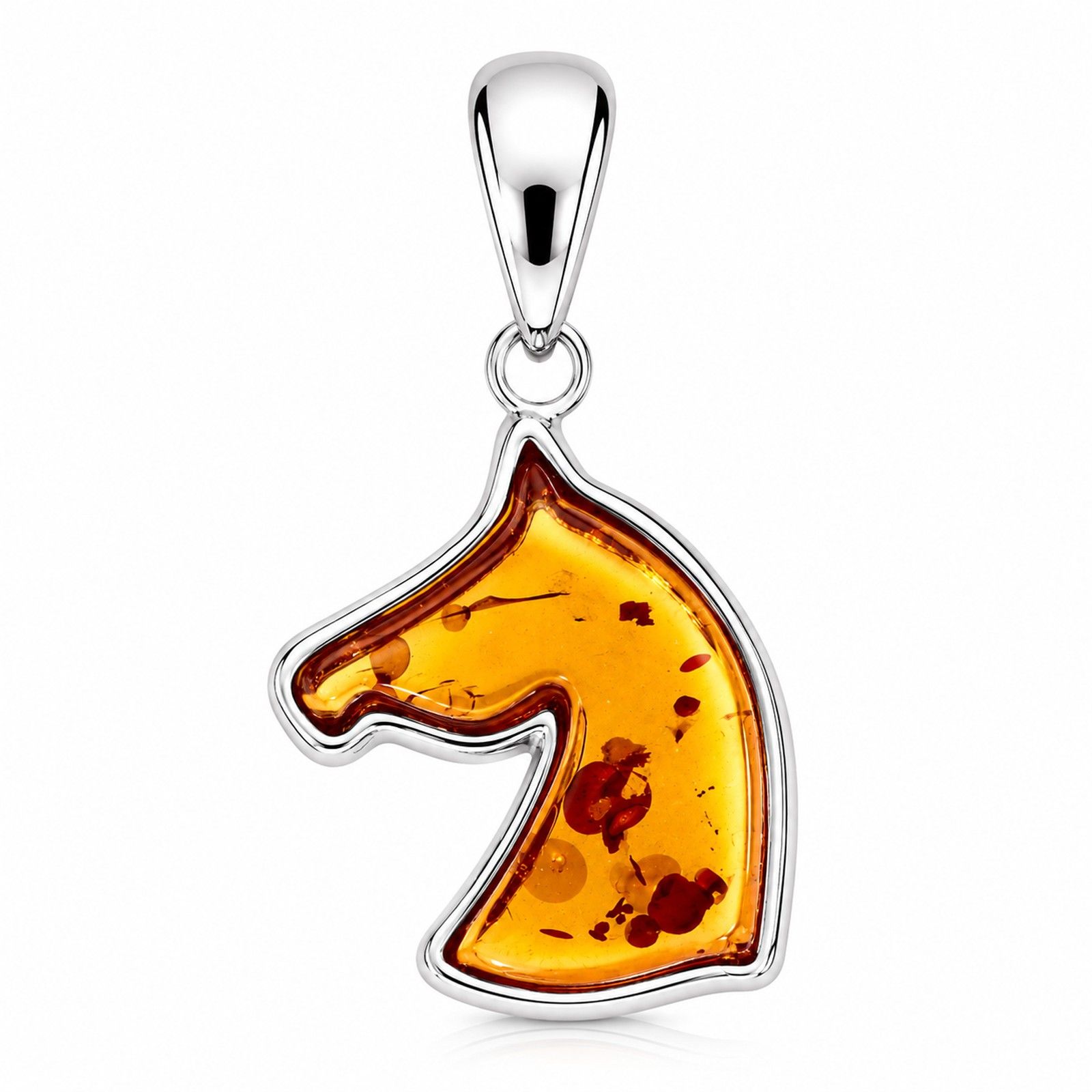 Kette mit Anhänger "Pferdekopf", Silber 925/000,  Bernstein