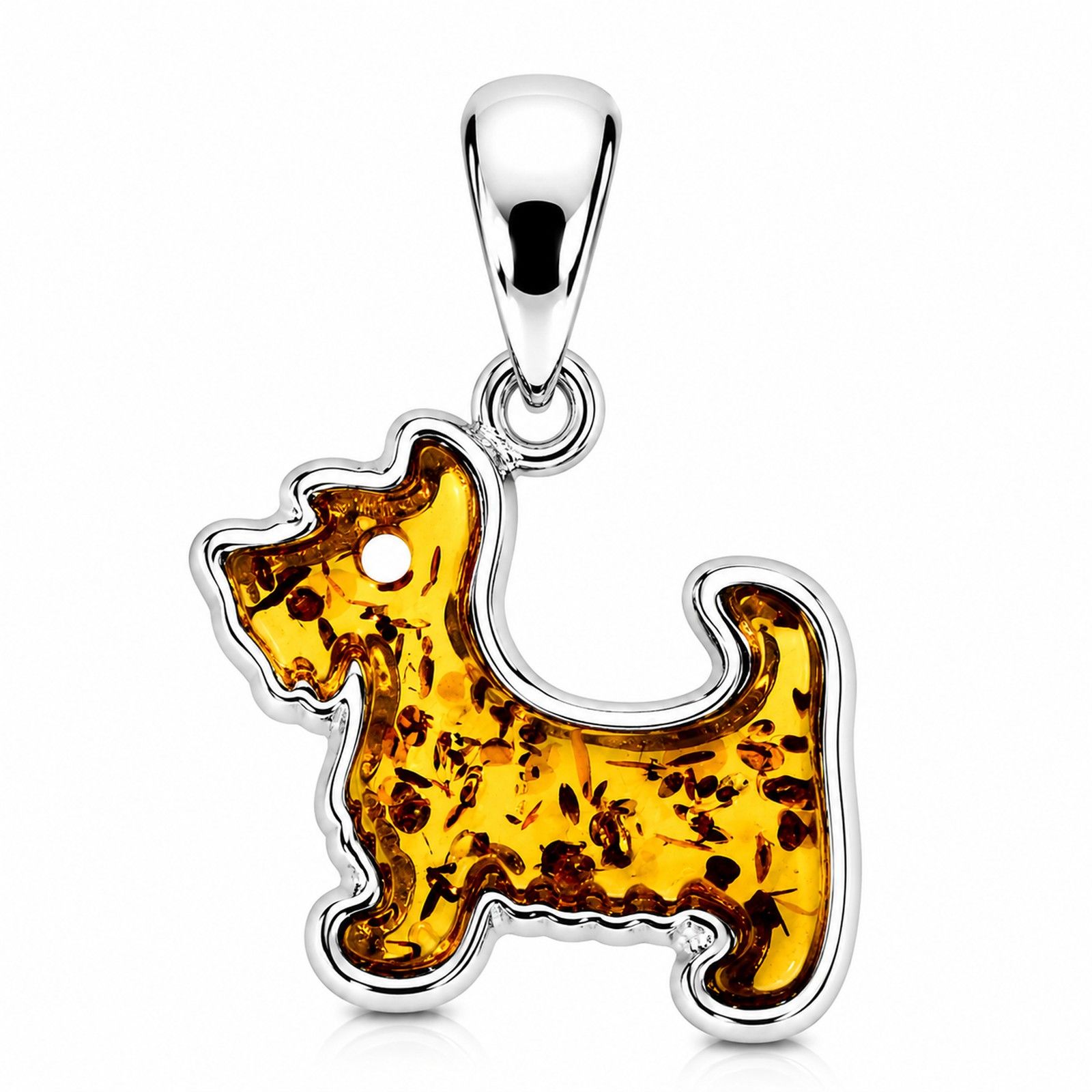 Kette mit Anhänger "Hund", Silber 925/000,  Bernstein