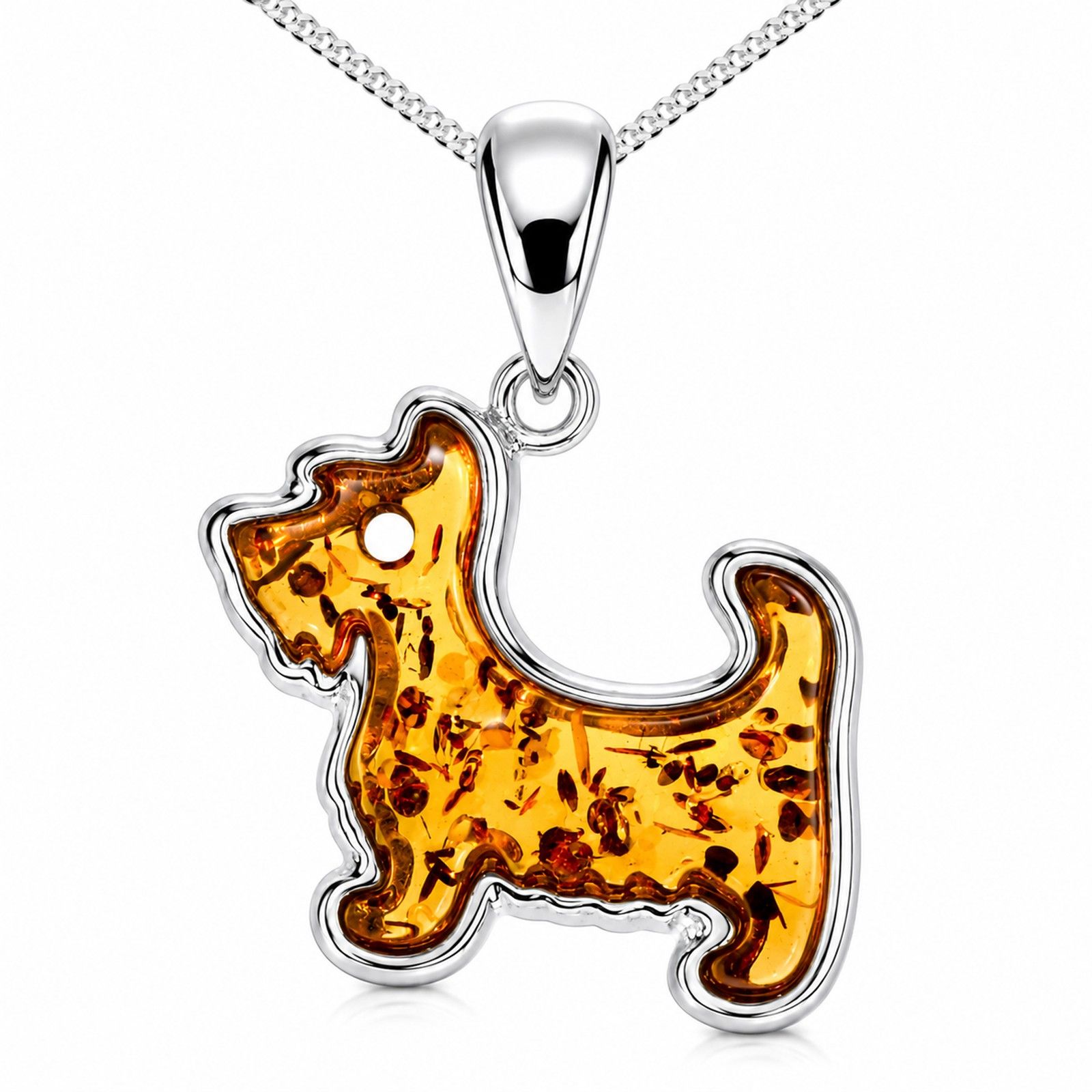 Kette mit Anhänger "Hund", Silber 925/000,  Bernstein
