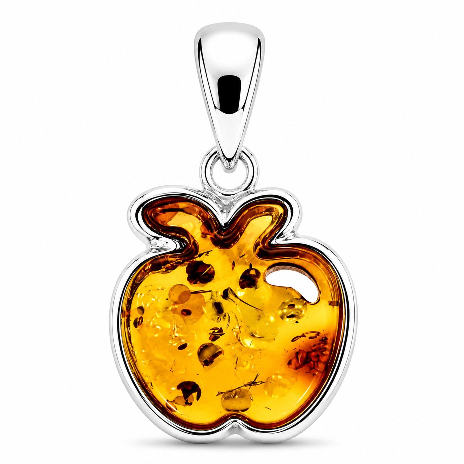 Kinderkette mit Anhänger "Apfel", Silber 925/000,  Bernstein