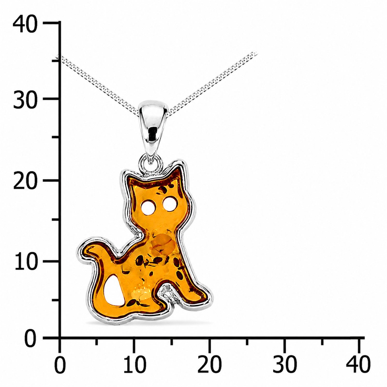 Kette mit Anhänger "Katze", Silber 925/000,  Bernstein