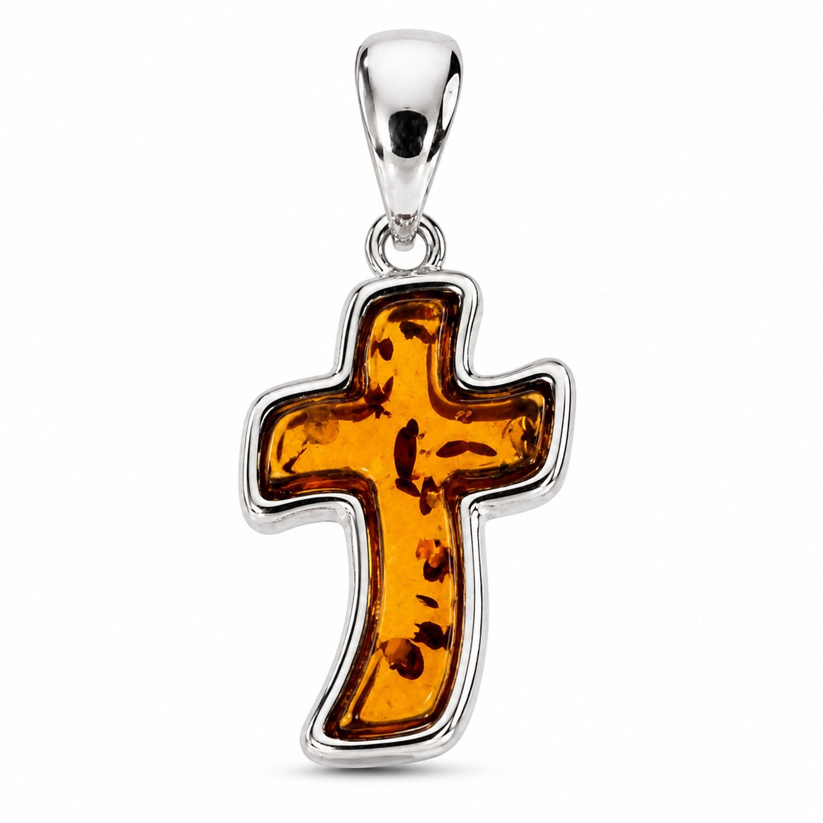 Kette mit Anhänger "Kreuz", Silber 925/000,  Bernstein