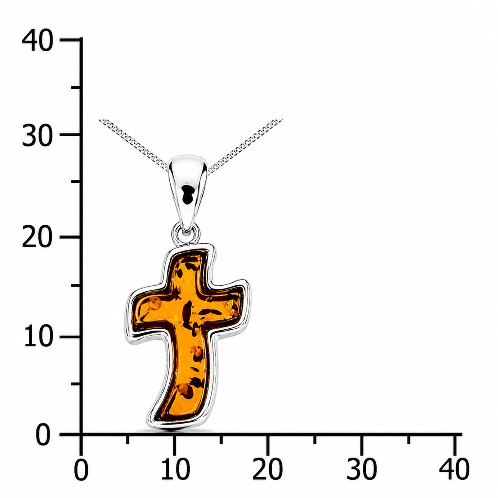 Kette mit Anhänger "Kreuz", Silber 925/000,  Bernstein