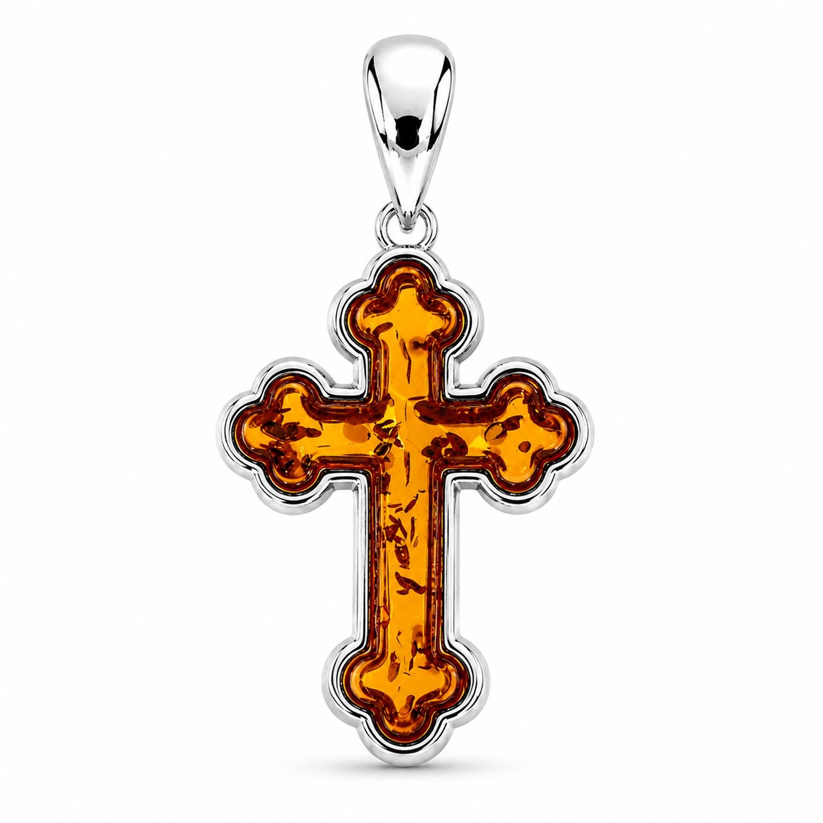 Kinderkette mit Anhänger "Kreuz", Silber 925/000,  Bernstein