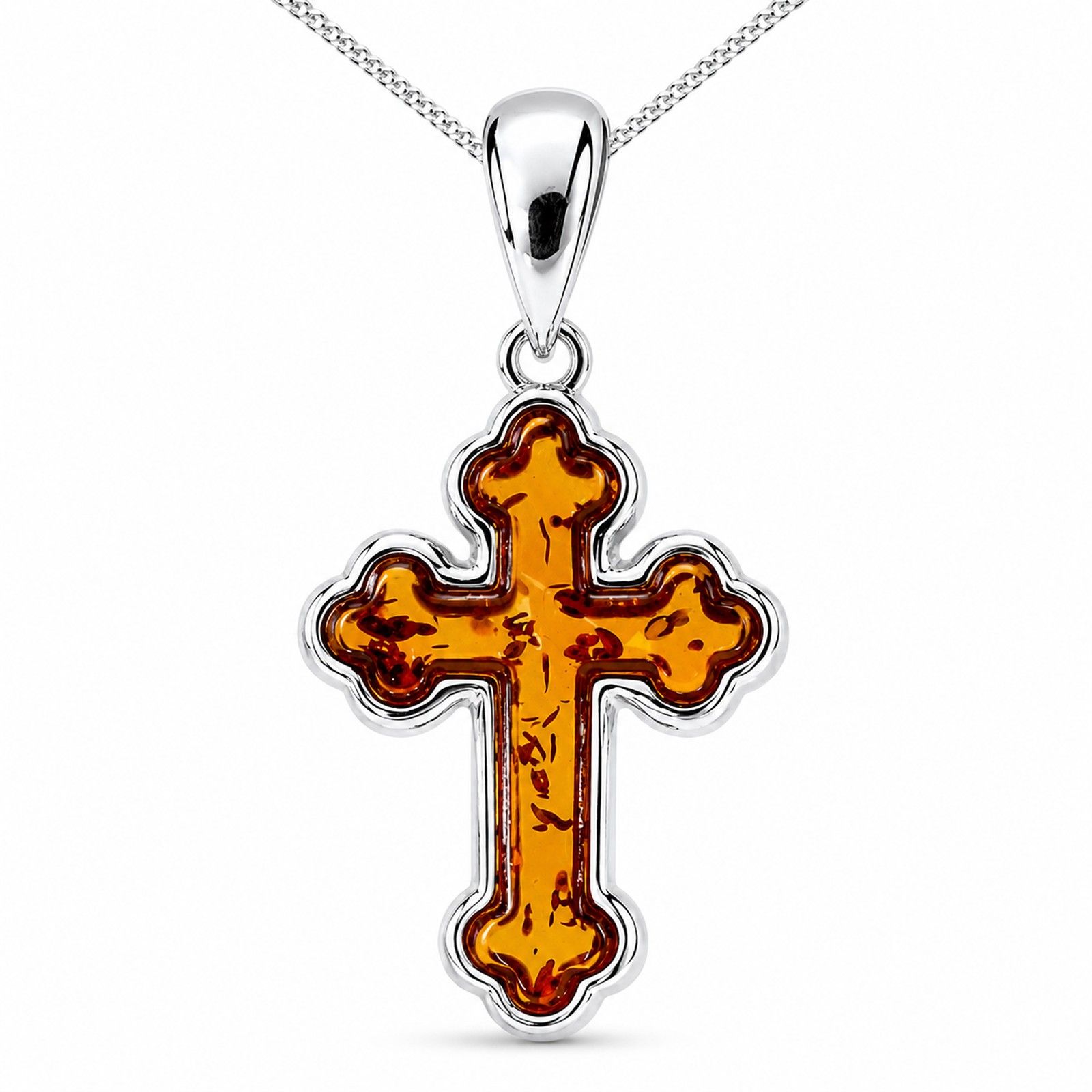 Kinderkette mit Anhänger "Kreuz", Silber 925/000,  Bernstein