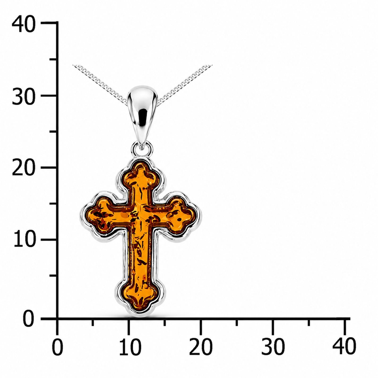 Kinderkette mit Anhänger "Kreuz", Silber 925/000,  Bernstein