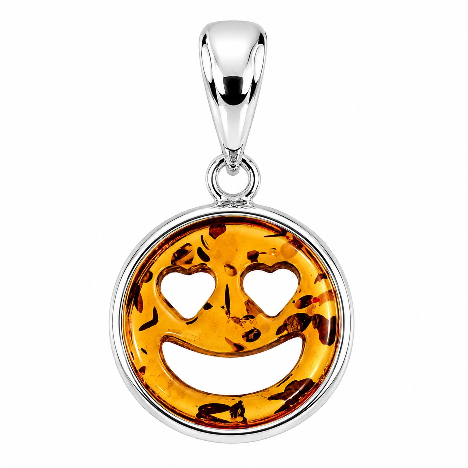 Kinderkette mit Anhänger "Smiley", Silber 925/000,  Bernstein