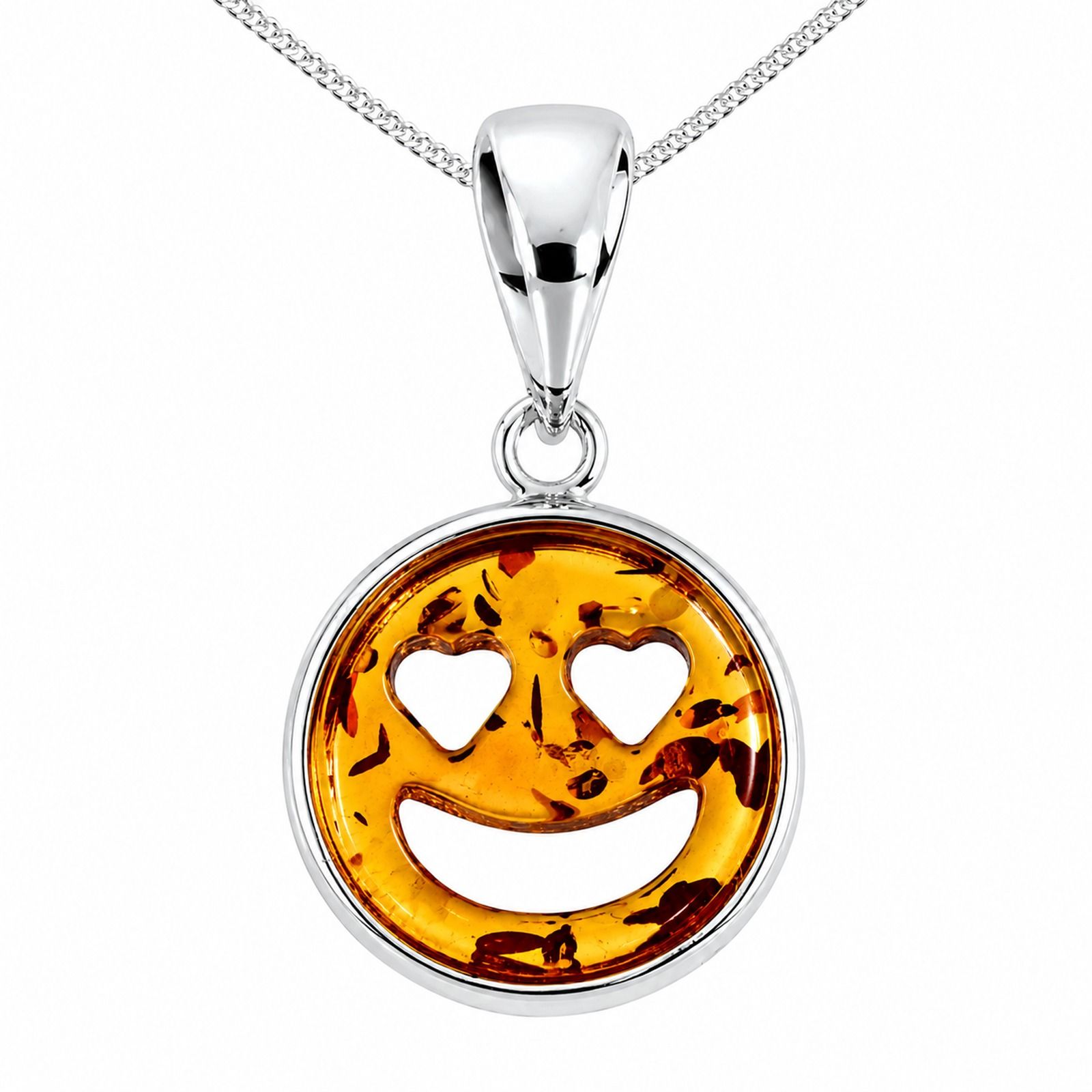Kette mit Anhänger "Smiley", Silber 925/000,  Bernstein
