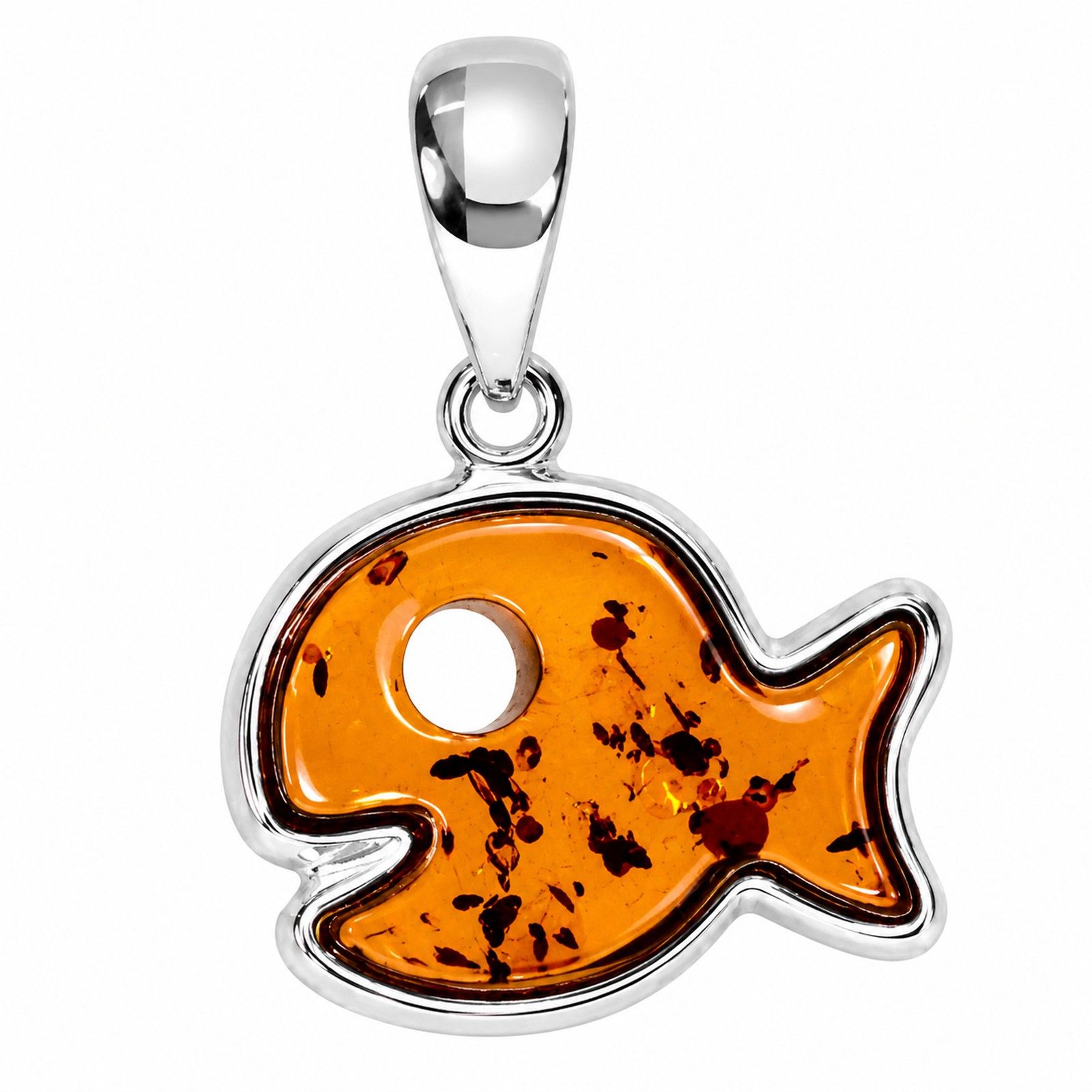 Kinderkette mit Anhänger "Fisch", Silber 925/000,  Bernstein